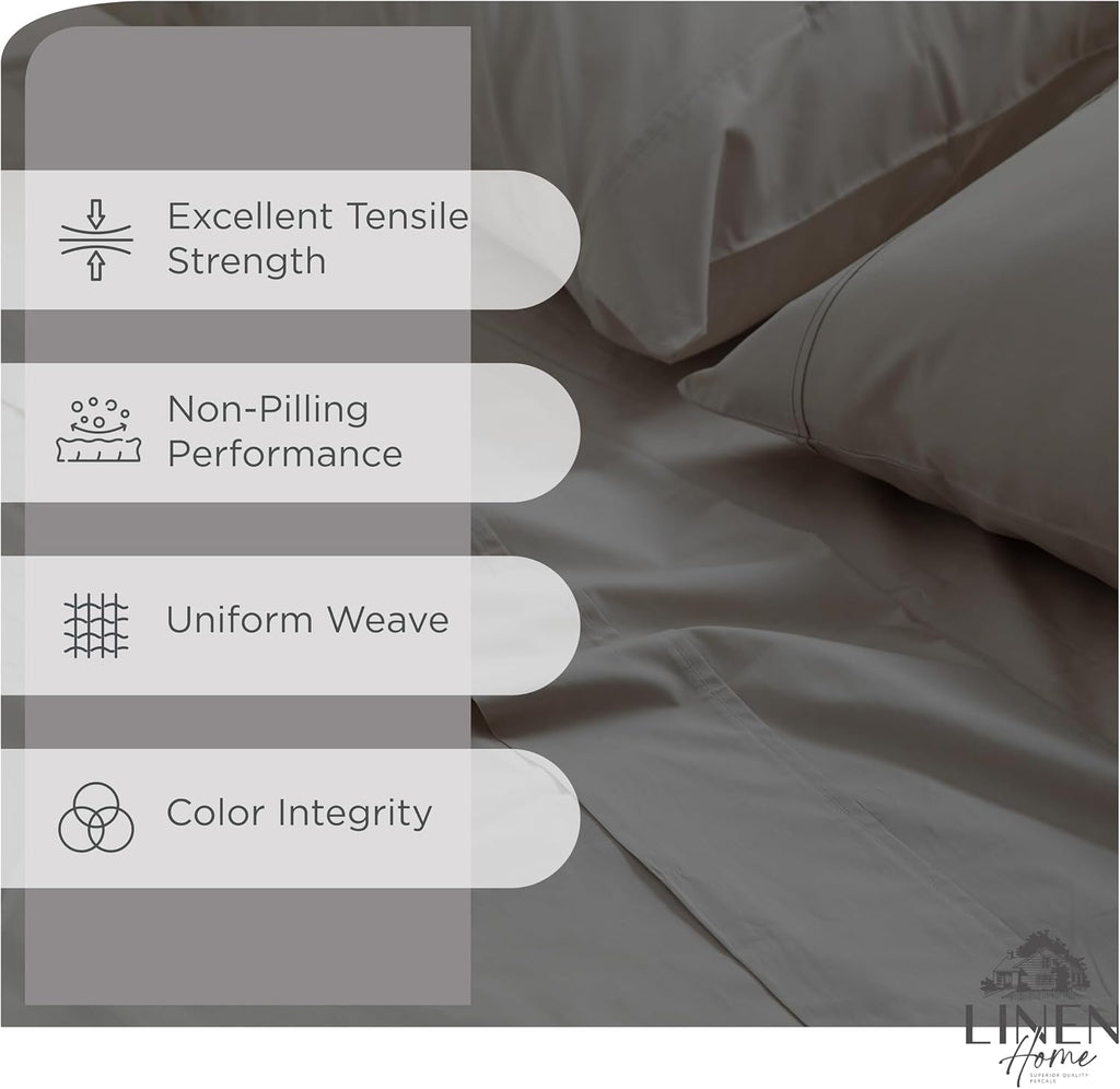 Linen Home 100% Cotton Percale Sheets Twin Size, Charcoal, Deep Pocket, 3 Pieces Set - 1 Flat, 1 Deep Pocket Fitted Sheet and 1…