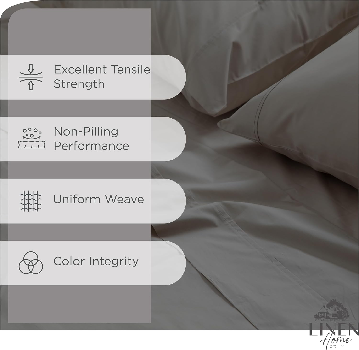 Linen Home 100% Cotton Percale Sheets Twin Size, Charcoal, Deep Pocket, 3 Pieces Set - 1 Flat, 1 Deep Pocket Fitted Sheet and 1…