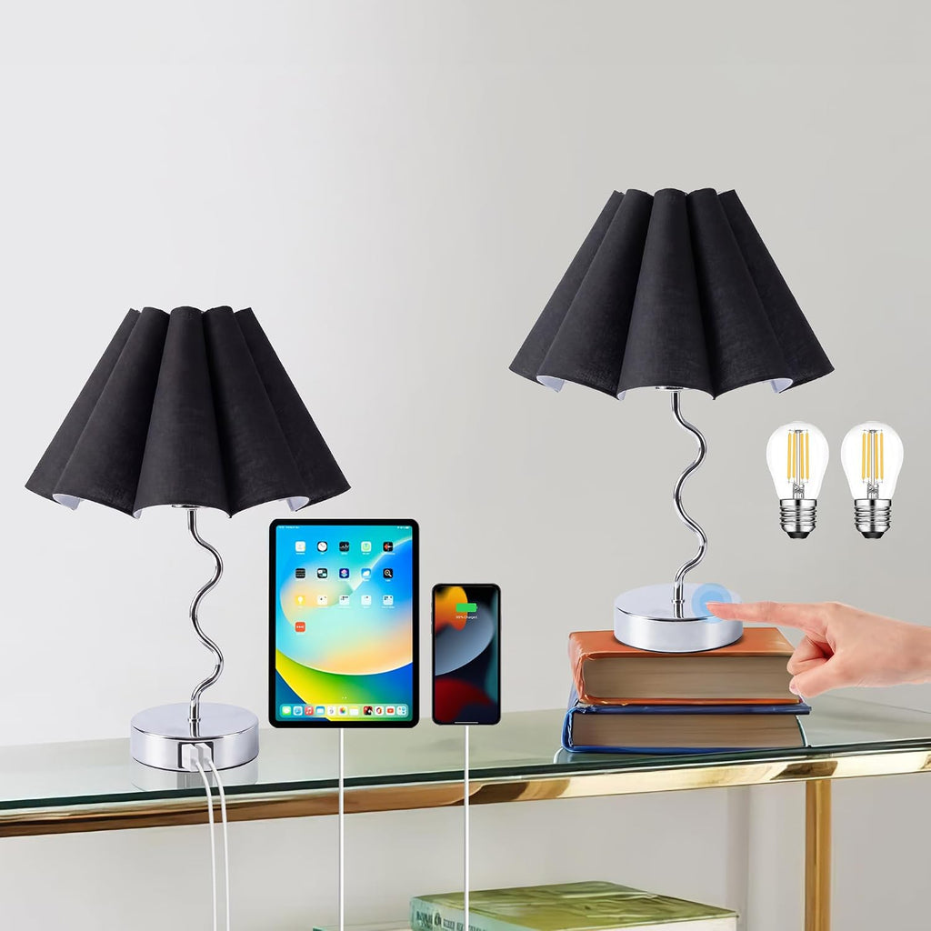 EOEYYOYB Pleated Table Lamp, Table Lamp for Bedroom, Bedside Lamps for Nightstand with Linen Lampshade, Modern Lamp for Bedroom Home…