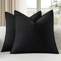EMEMA Decorative Linen Throw Pillow Covers 22x22 Inch Black Boho Farmhouse Neutral Couch Throw Pillows for Bed Pack of 2 Accent…