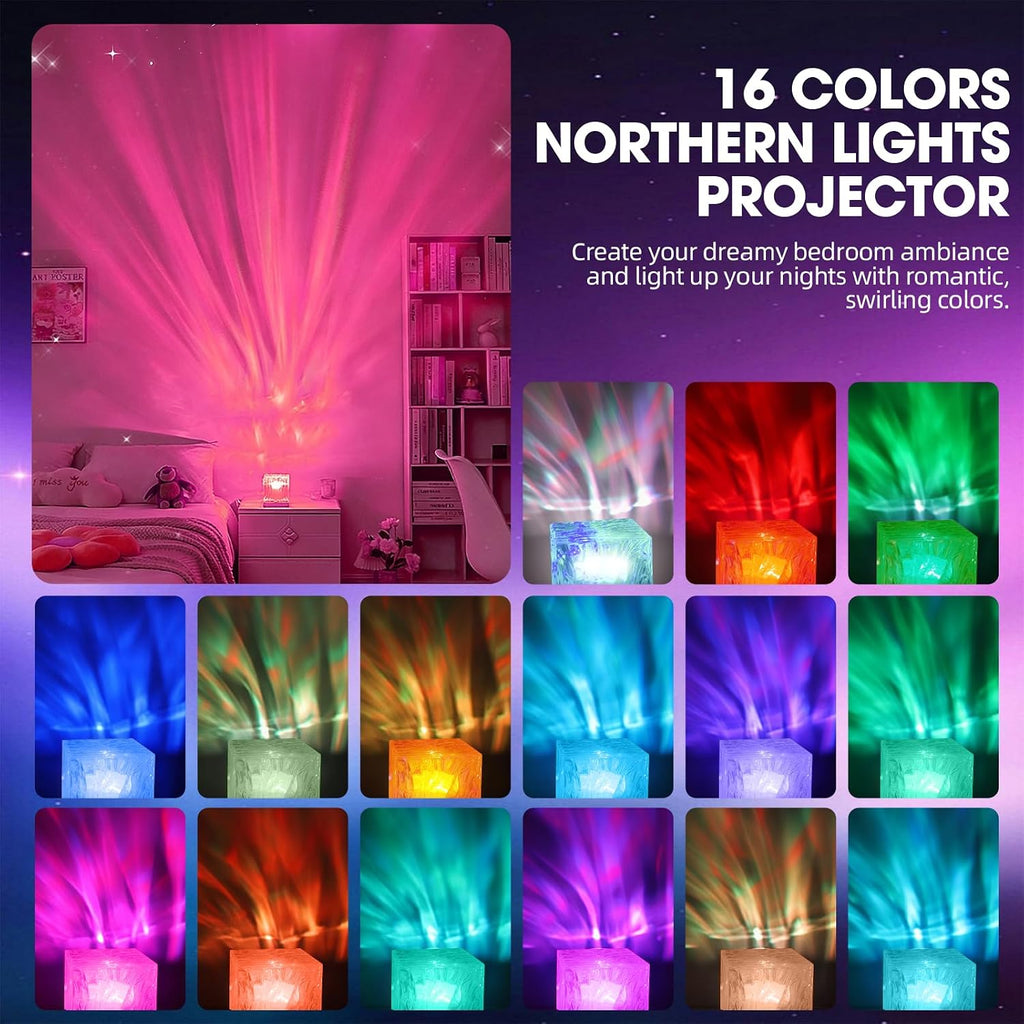 Northern Lights Projector, 16 Colors Aurora Cube Shower Lamp Projector with Remote and 3D Ocean Water Ripple Lamp for Bedroom, Galaxy…