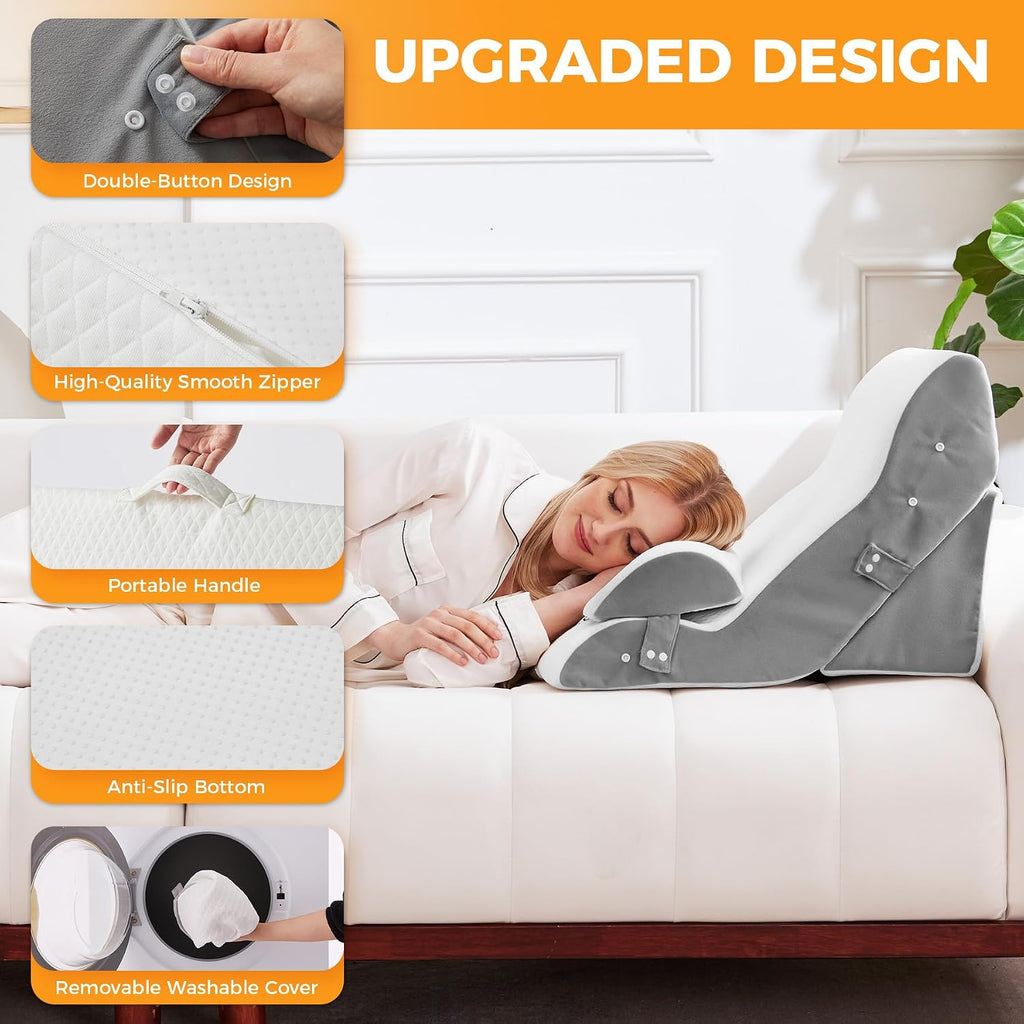 Ruqmuis 4PCS Wedge Pillow Set for After Surgery, Adjustable Back Pillow for Bed Sitting up, Acid Reflux, Bed Wedge Pillow Headboard for Sle…