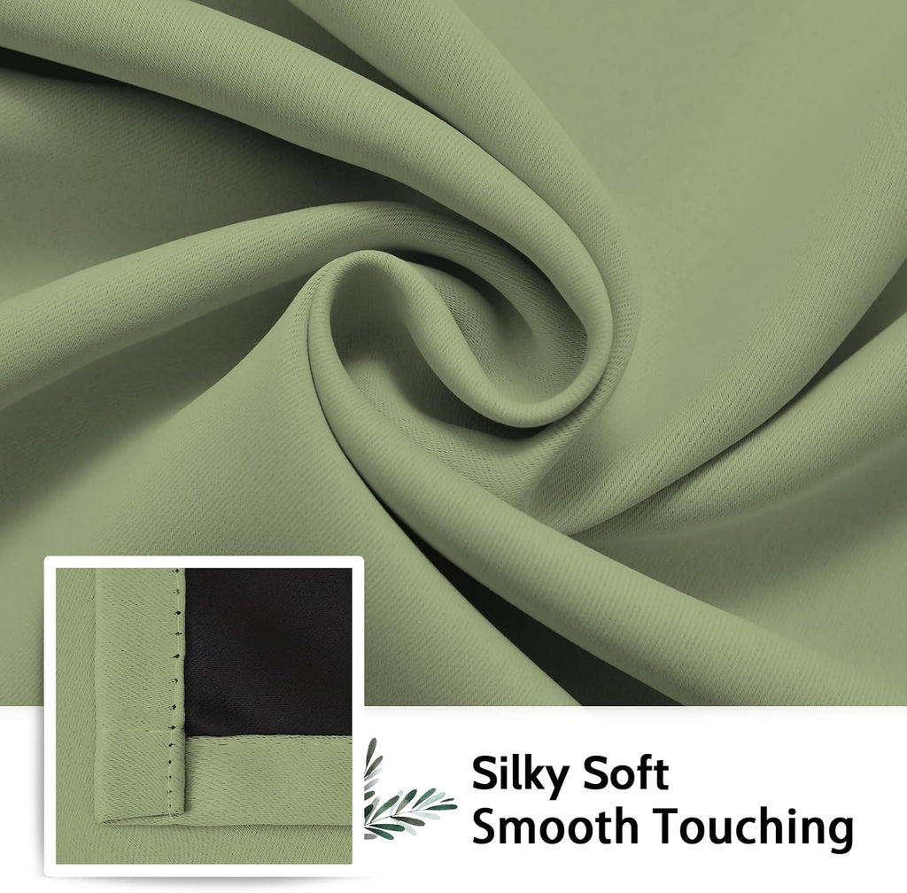 SimpleHome 100% Blackout Curtains for Bedroom, Thermal Insulated Grommet Window Drapes Room Darkening Sage Curtains for Living Room with Bla…