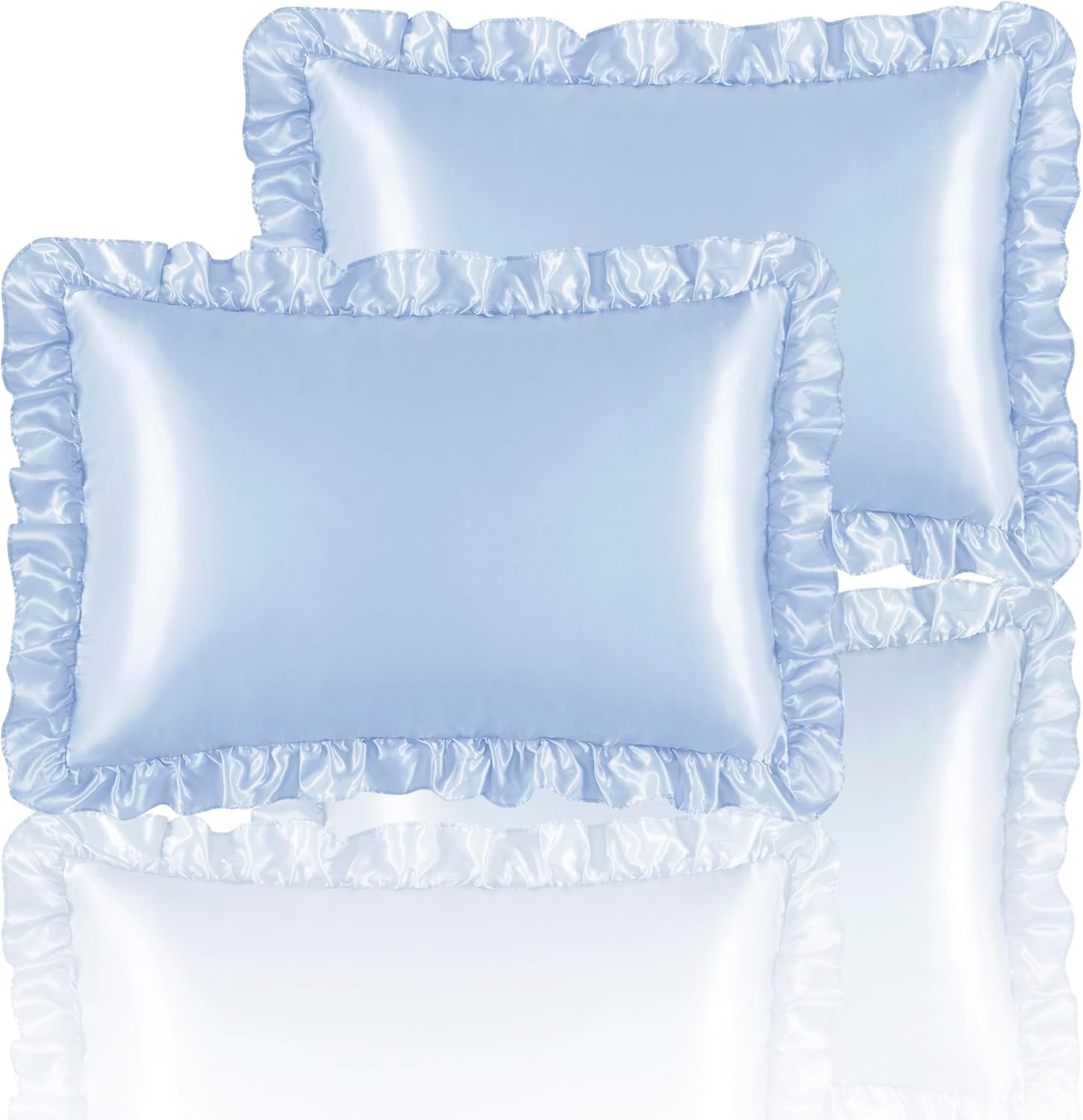 HommxJF Silky Satin Ruffled Pillow Cases for Hair and Skin, Light Blue Silk Pillowcases Queen Set of 2 with Envelope Closure Princess Room D…
