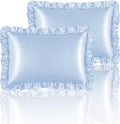 HommxJF Silky Satin Ruffled Pillow Cases for Hair and Skin, Light Blue Silk Pillowcases King Set of 2 with Envelope Closure Princess Room 7.…