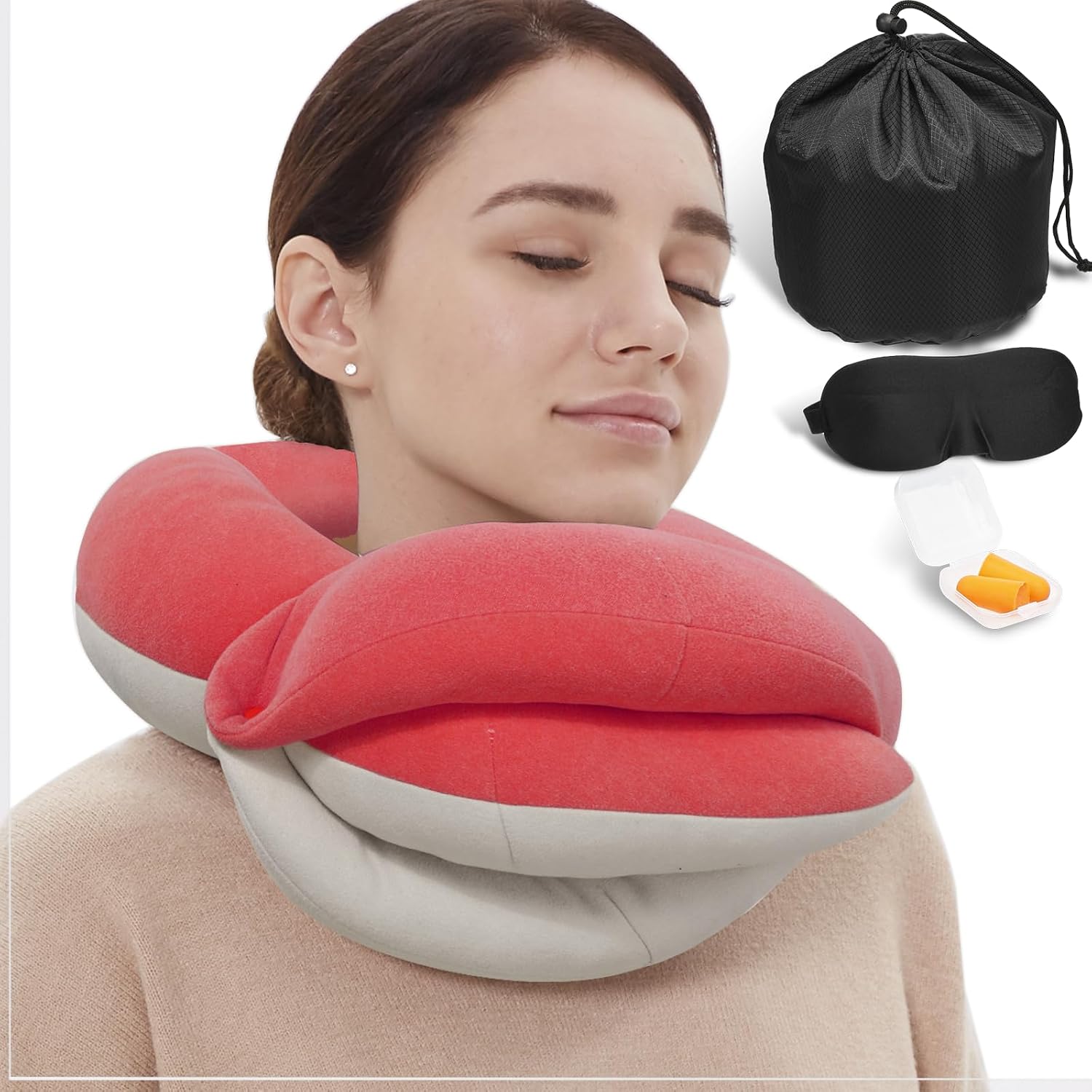 BUYUE Travel Neck Pillows for Airplanes, Memory Foam 360° Head Support Sleep for Long Flight, Skin-Friendly & Breathable, Kit with Eye…