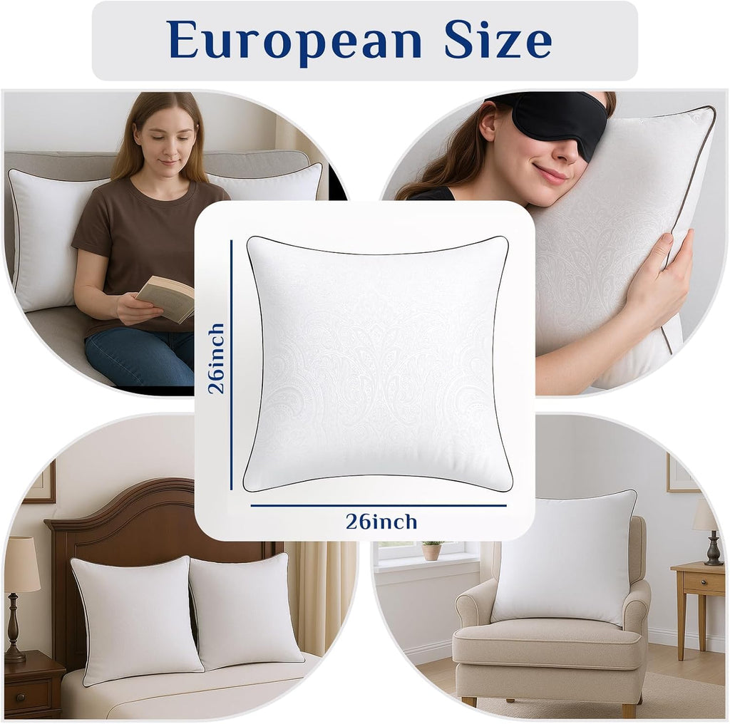 JOLLYVOGUE Euro Pillows for Sleeping, Soft and Supportive Throw Pillows for Couch, Bed and Sofa, Down Alternative Pillow, 26x26 Inches
