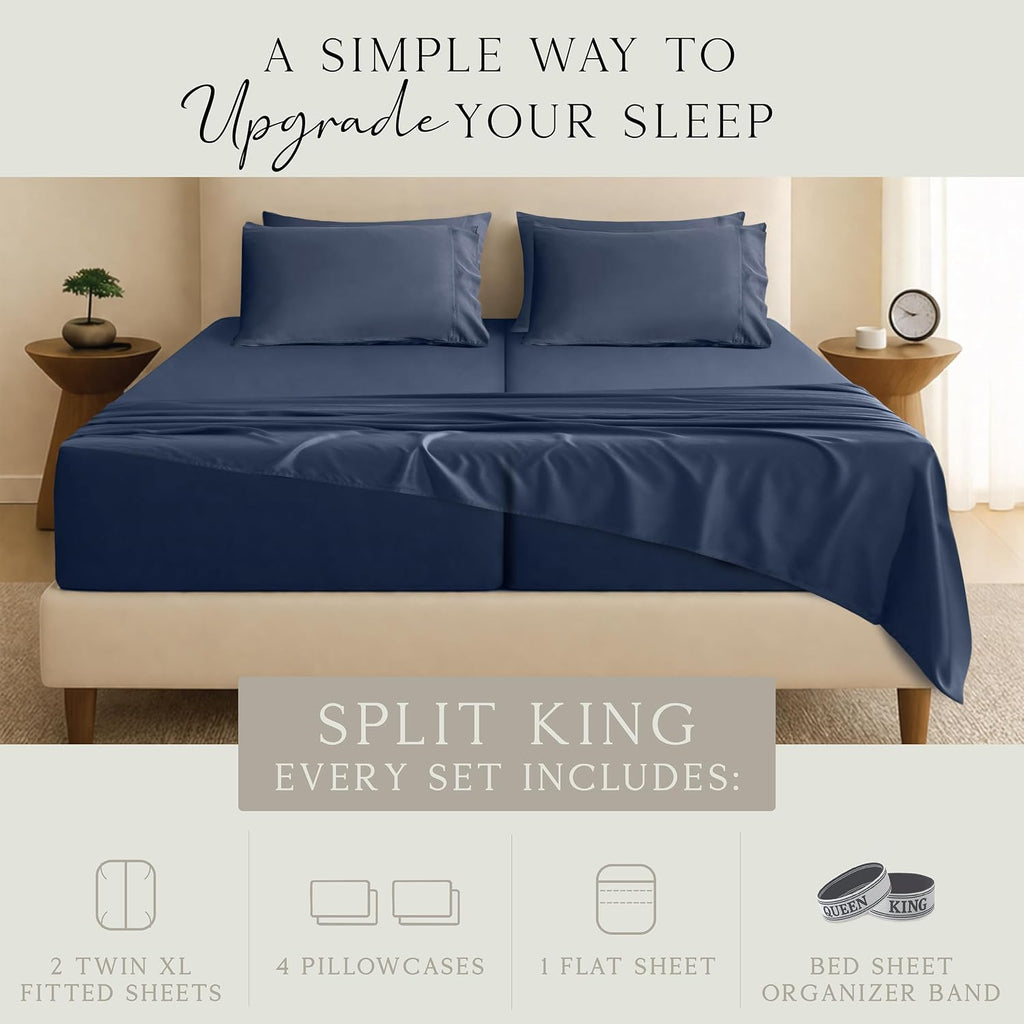 KARISSA MAE 7 Piece Pure Viscose from Bamboo Split King Size Sheet Set | 100% FSC Certified | Luxuriously Soft | Cooling | 18" Deep…
