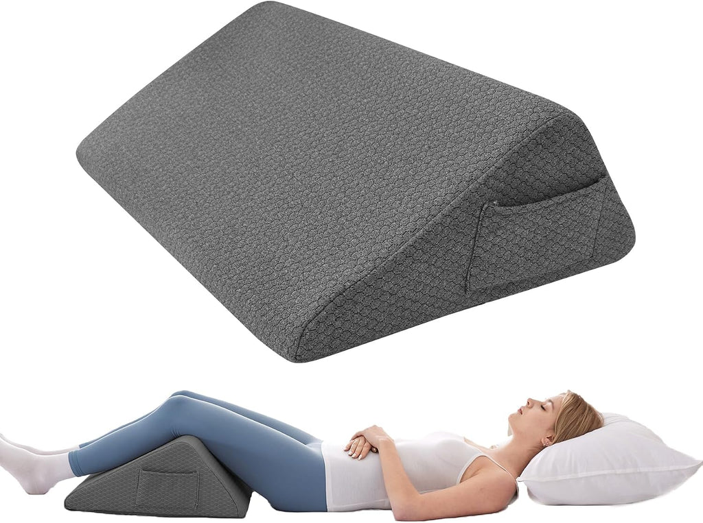 Bedluxe Knee Wedge Pillow, Memory Foam Leg Pillow Knee Pillow for Back Sleeping, Wedge Pillows for Legs Post Surgery, Triangle Pillow for K…