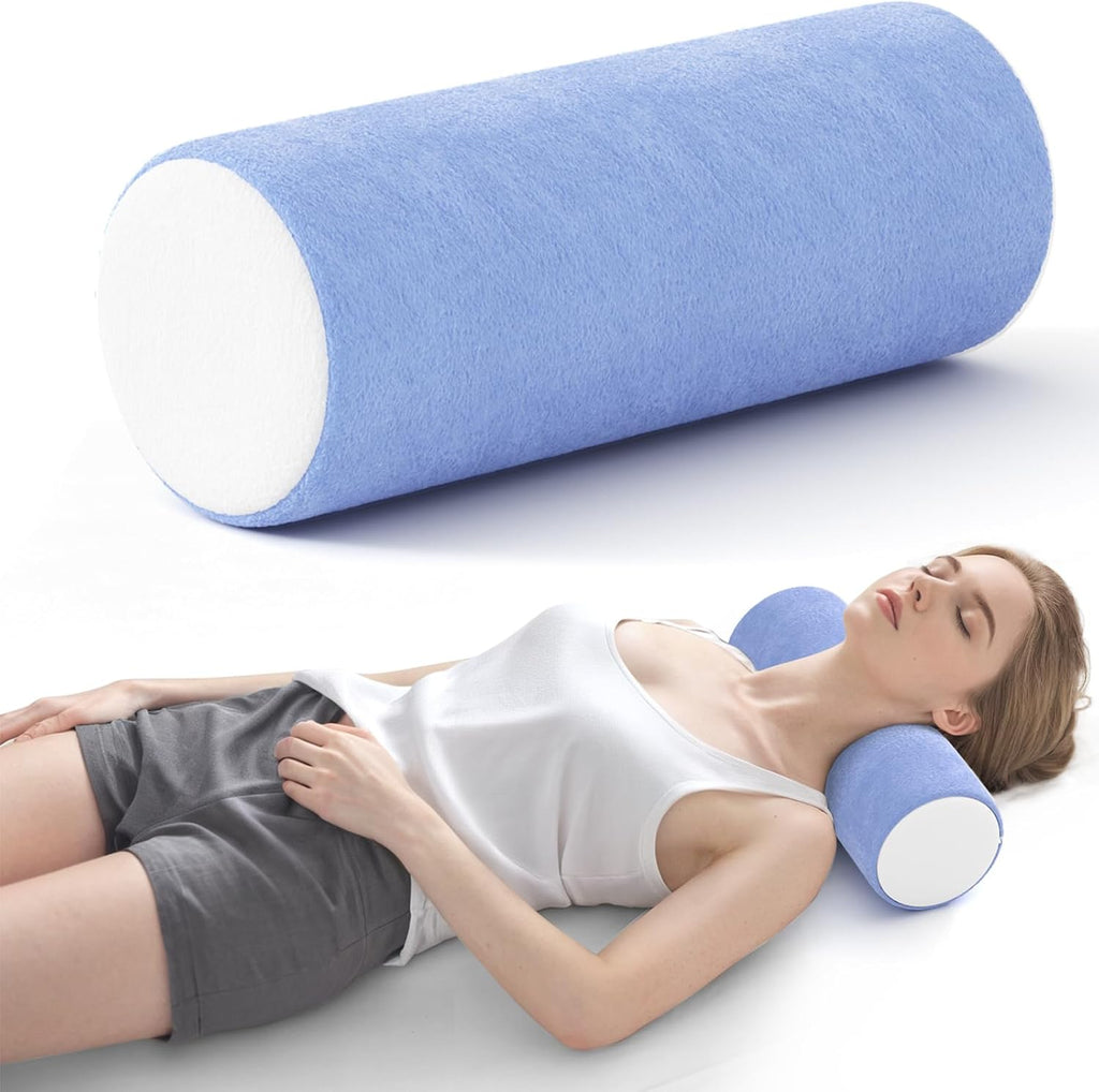 Forcanby Neck Roll Cervical Pillow for Neck - Memory Foam Neck Pillow for Bed, Round Neck Pillows for Sleeping, 15.7 * 6 * 6inch (Blue-Whit…