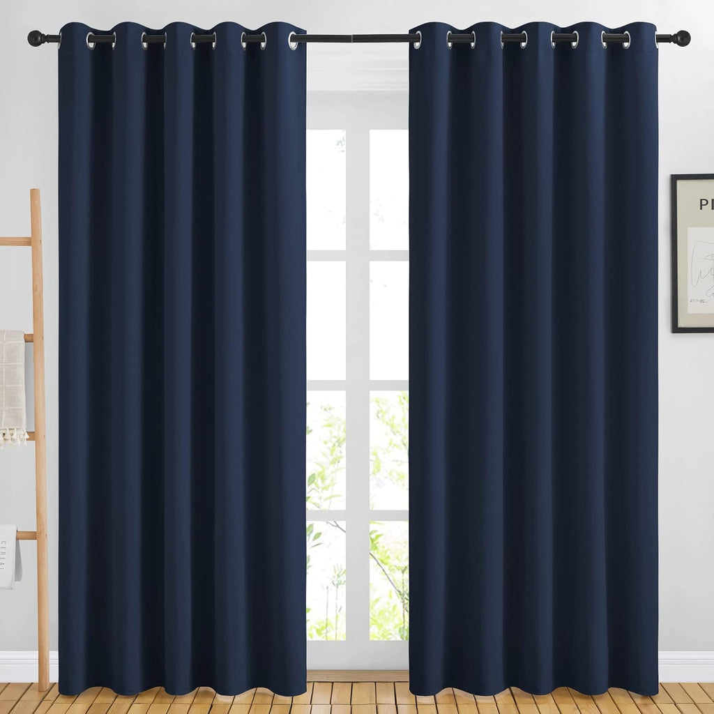 Nicetown Blackout Curtain Panels 84 - Window Treatment Energy Saving Thermal Insulated Solid Grommet Blackout Drapes for Living Room (Navy,…