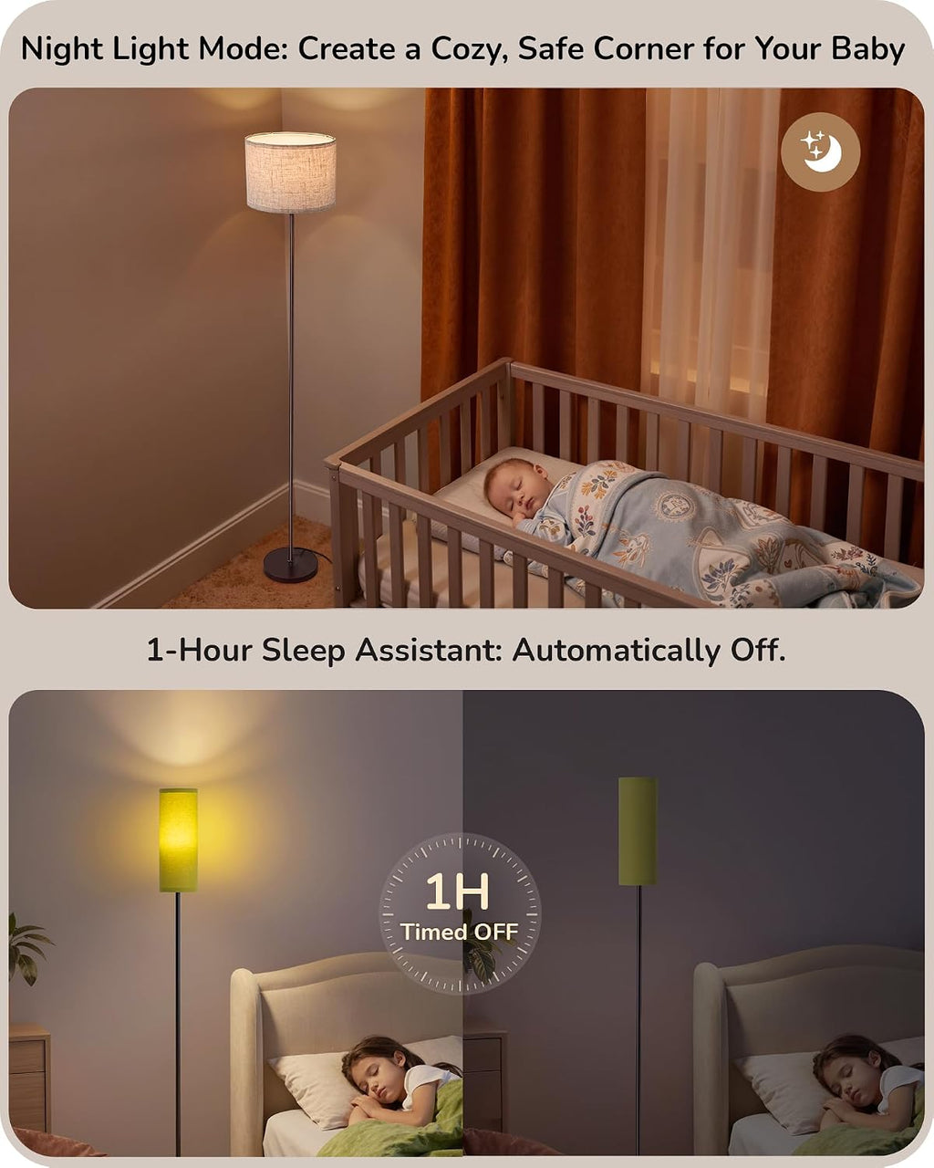 EDISHINE Modern Floor Lamps for Living Room, 63.7" Colorful Floor Lamp with Two Shades, Remote Control Foot Switch, 2700-6000K Dimmable…