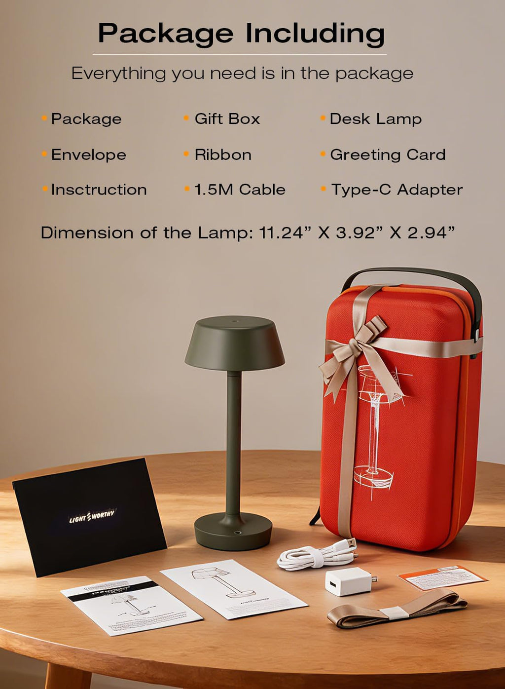 Cordless Rechargeable Table Lamp with Power Charger, Portable LED Desk Lamp,5000mAh Battery Operated,2700K-5700K Tunable, Stepless Dimming…