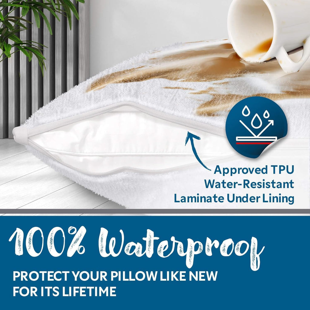 Guardmax Terry Cotton Waterproof 24x24 Size - Zippered Bed Bug Pillow Protector 2 Pack - Hypoallergenic Pillow Case Cover Protects from…