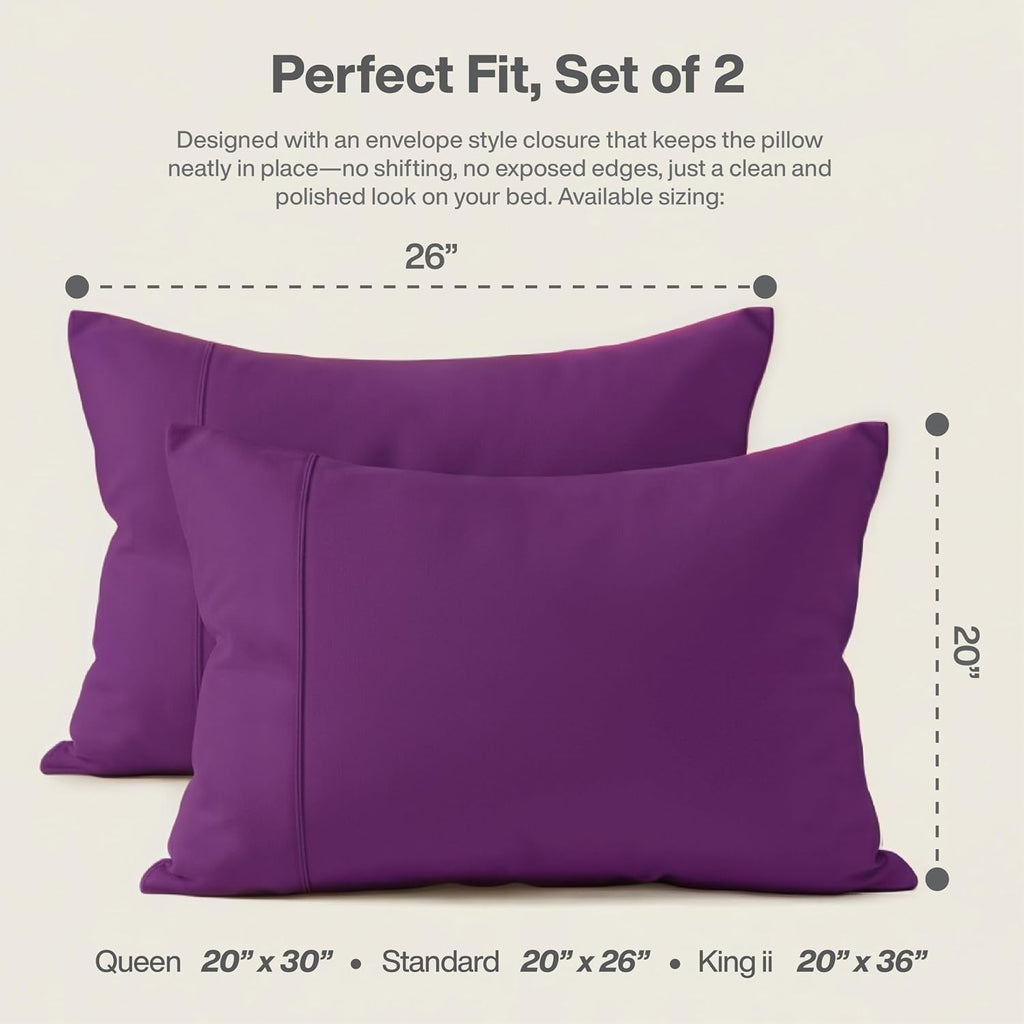 Queensbay Standard Pillow Cases Set of 2, Microfiber Cooling Pillowcases, Soft Breathable Envelope Closure Pillow Covers, Wrinkle Free Easy…