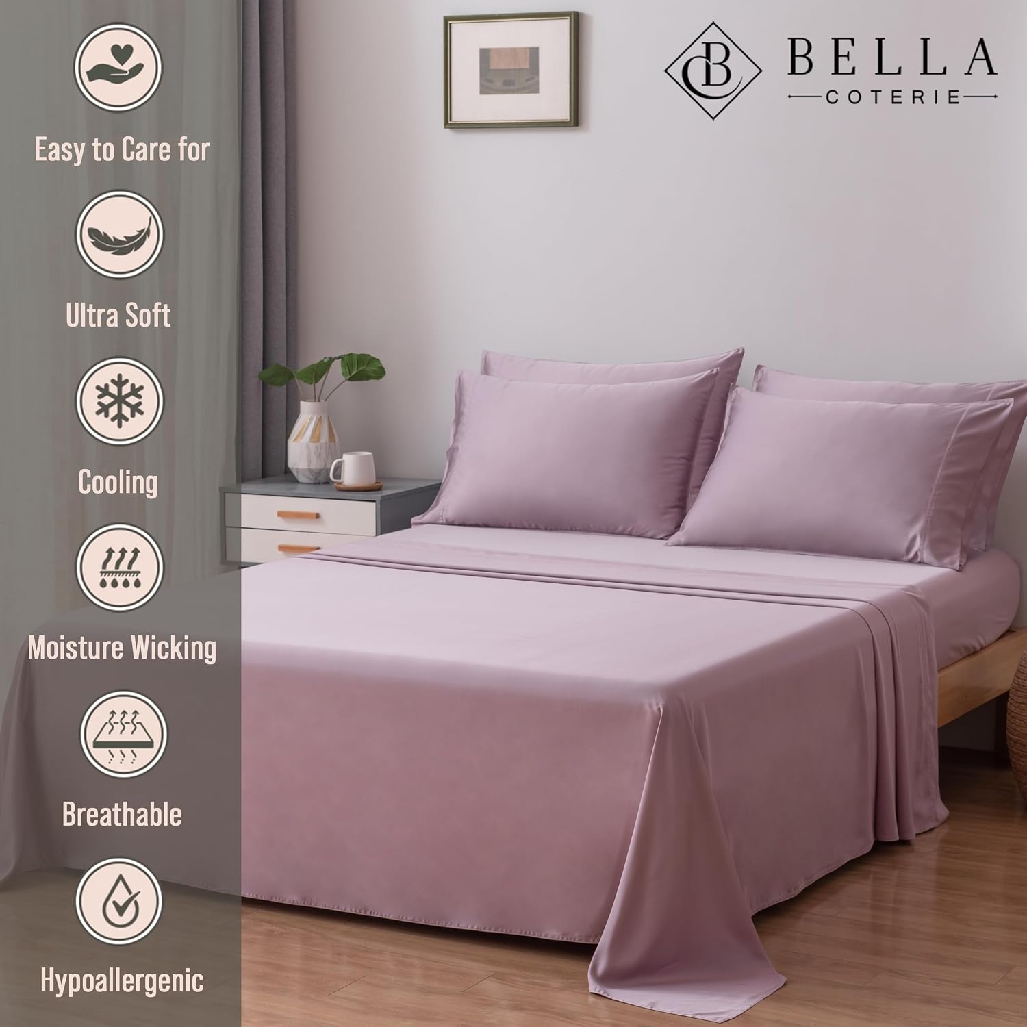 Bella Coterie 6 Piece Luxury Bamboo Viscose Split Top King Size Sheet Set | 34" Split for Adjustable Beds | 100% Organically Grown|…