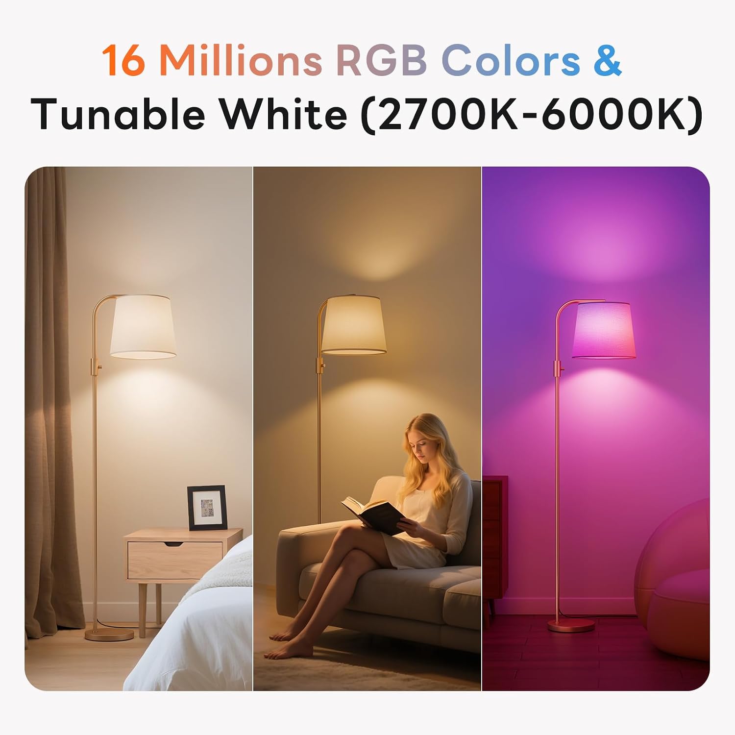 Arc Floor Lamp for Living Room with Smart RGBCW Color Changing Bulbs Dimmable, Stand lamp Compatible with Alexa, Siri, Google Voice & App…