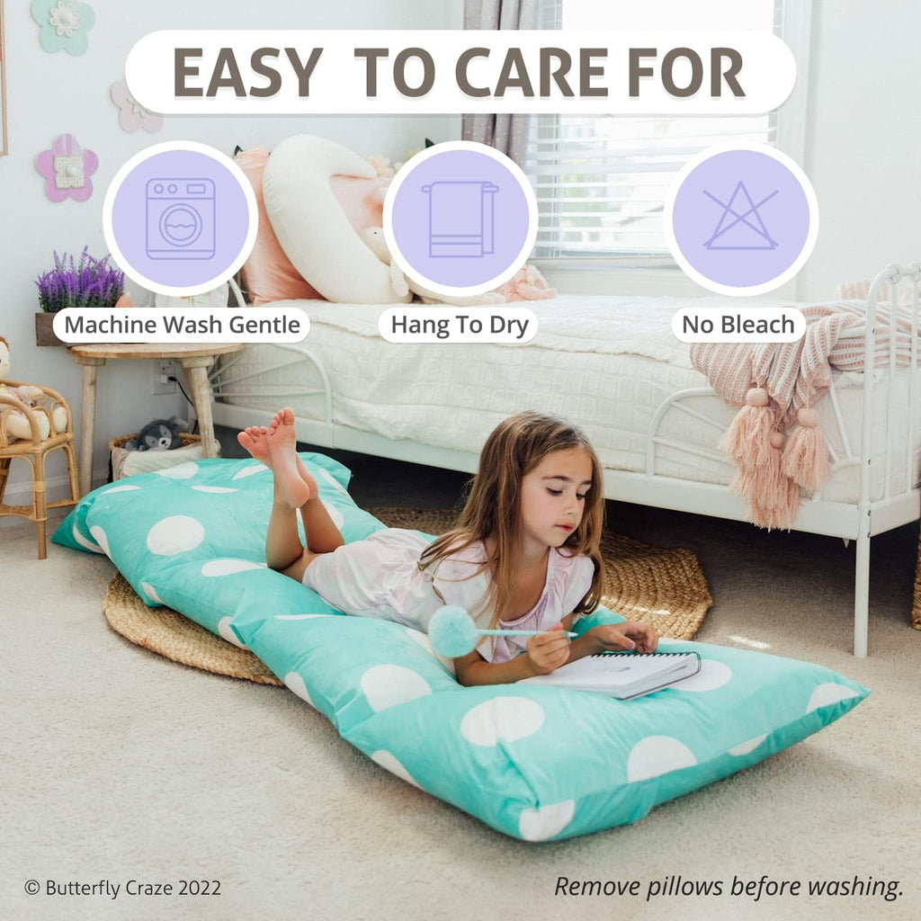 Butterfly Craze Floor Pillow Case, Mattress Bed Lounger Cover, Polka Aqua, King Size - Cozy Seating Solution for Kids & Adults, Recliner…
