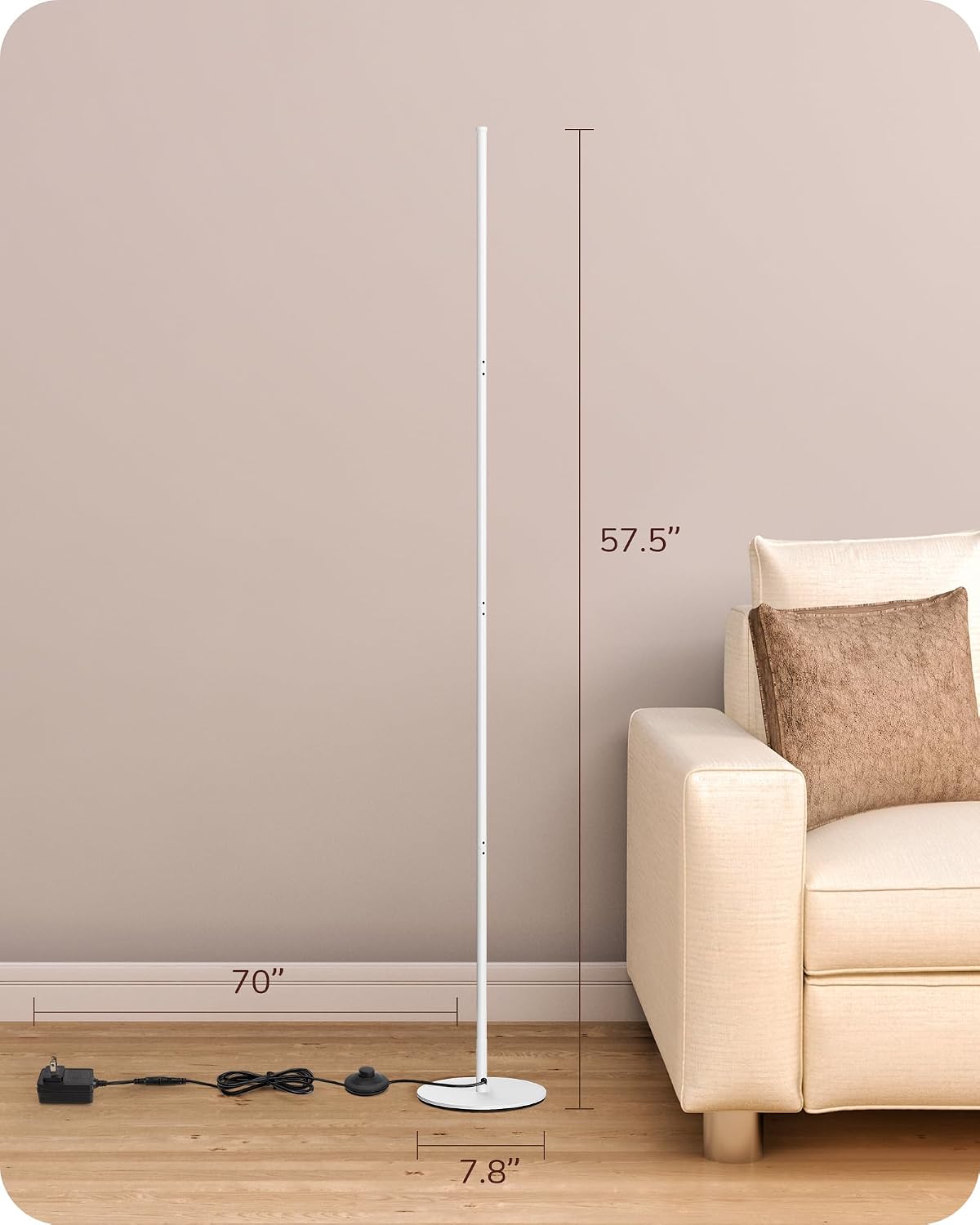 Edishine LED Corner Floor Lamp, 57.5" Minimalist Dimmable Sleek Light, Adjustable Height, Tall Floor Lamps for Living Room, Bedroom, Office…