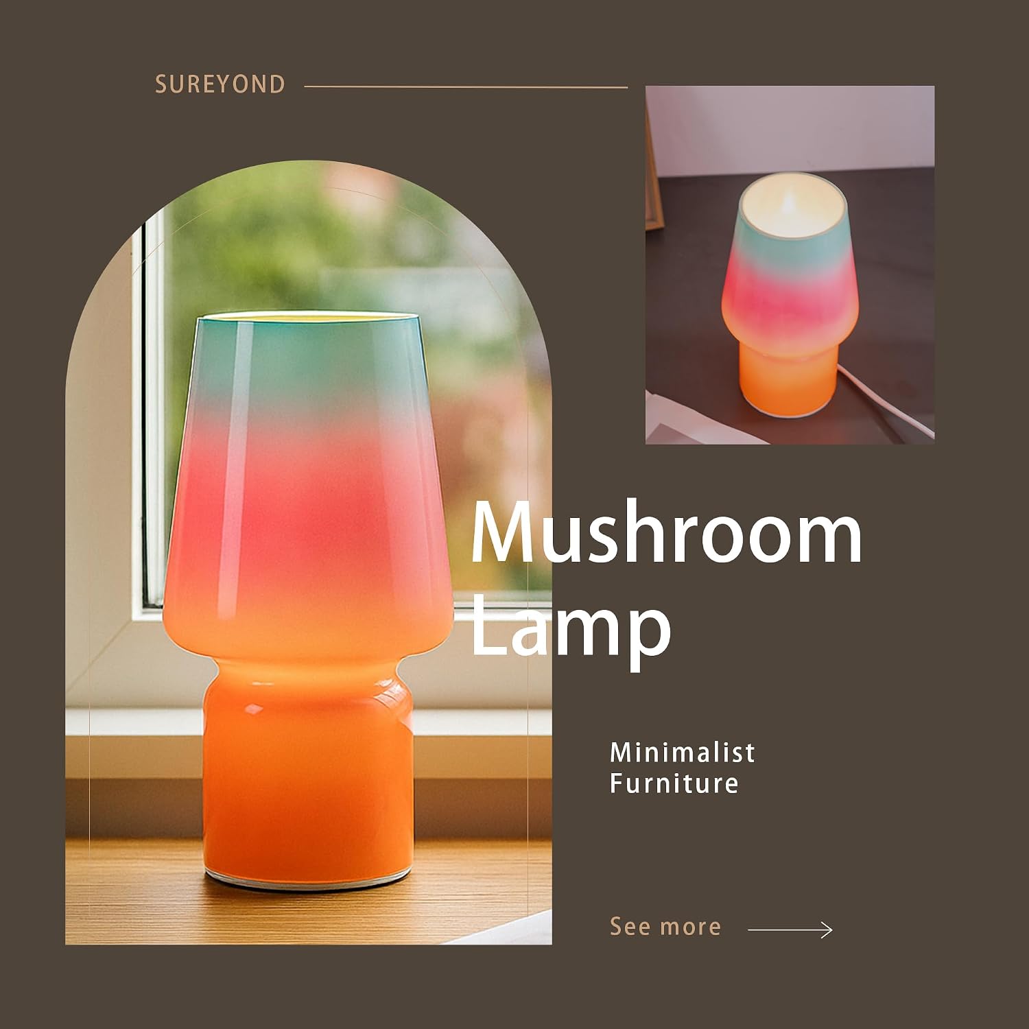 Mushroom Lamp, Mother's Day Gifts, Small Table Lamp, Cute Nightstand Kitchen Mini Lamp, Glass Table Lamp, Suitable for Bedrooms, Kitchens…