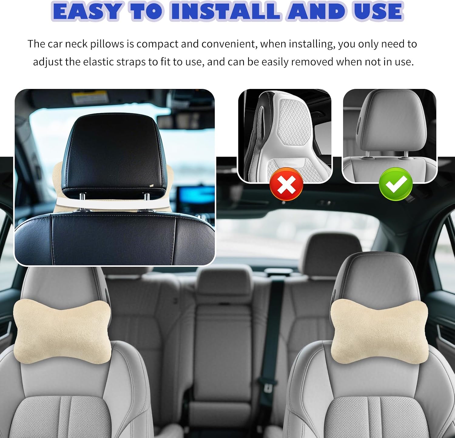 2PCS Car Headrest Pillow, Soft & Comfortable Car Neck Pillow for Driving Fatigue Relieve, All-Season Universal Cars Head Rest Pillows…