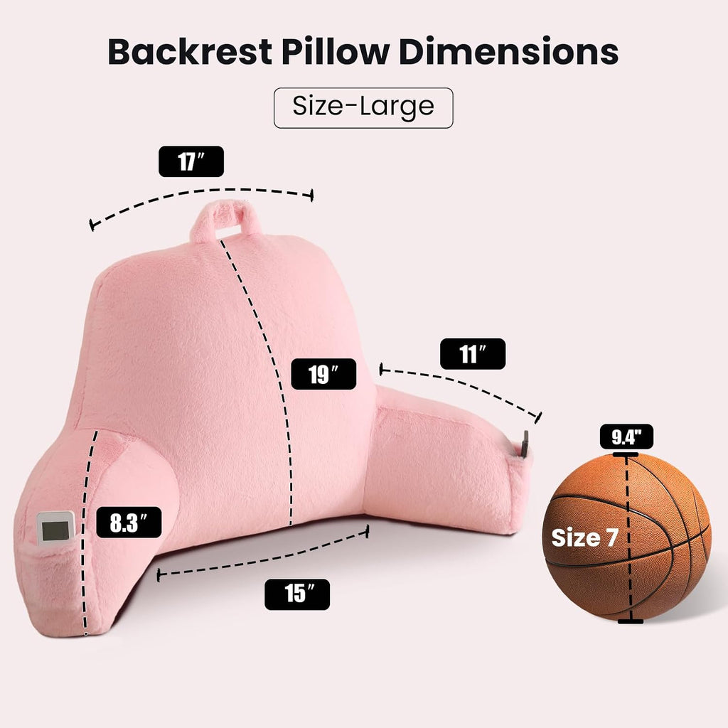 Pajeo Large Plush Backrest Pillow for Sitting in Bed, Faux Fur Sitting Pillow with Support Arms, Oeko-TEX Certified Aesthetic Lounging Pillow…