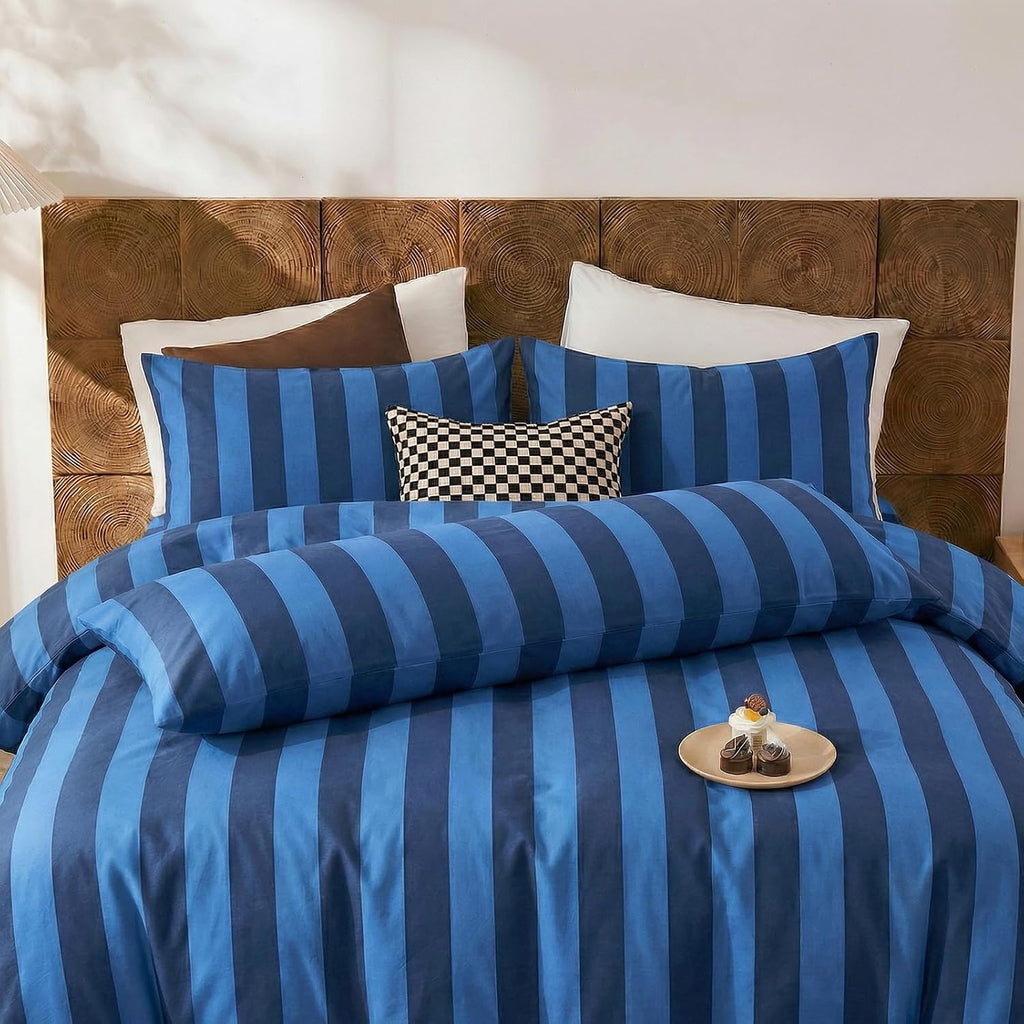 Merryword Standard Size Pillowcases, 100% Cotton Pillow Cases, Blue and Navy Striped Pillowcases, Soft Breathable Wide Stripes Pillow Cover…