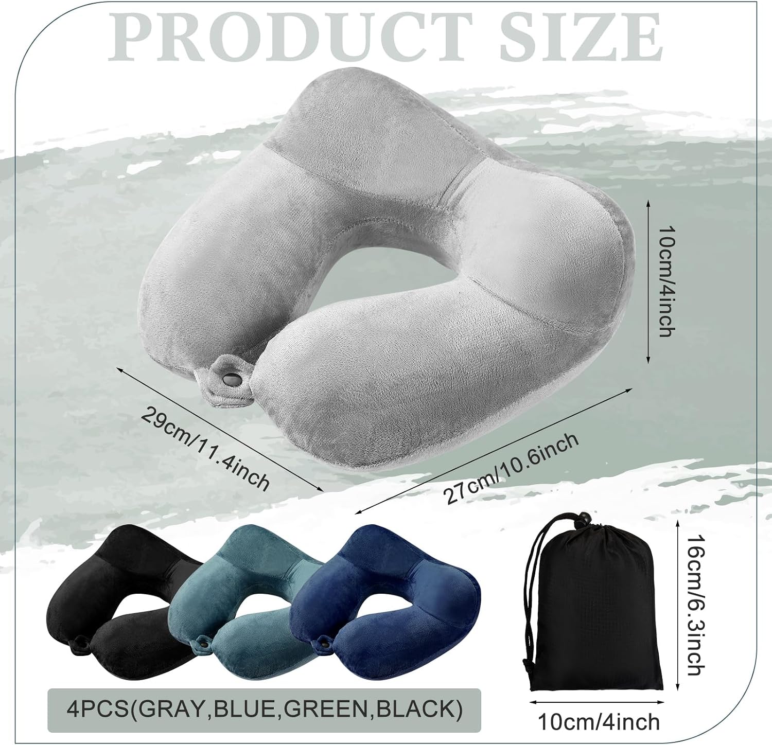 Sintuff 4 Sets Inflatable Travel Pillows for Airplanes with Compact Bag and Blindfold Velvet Inflatable Neck Pillow for Traveling Head…