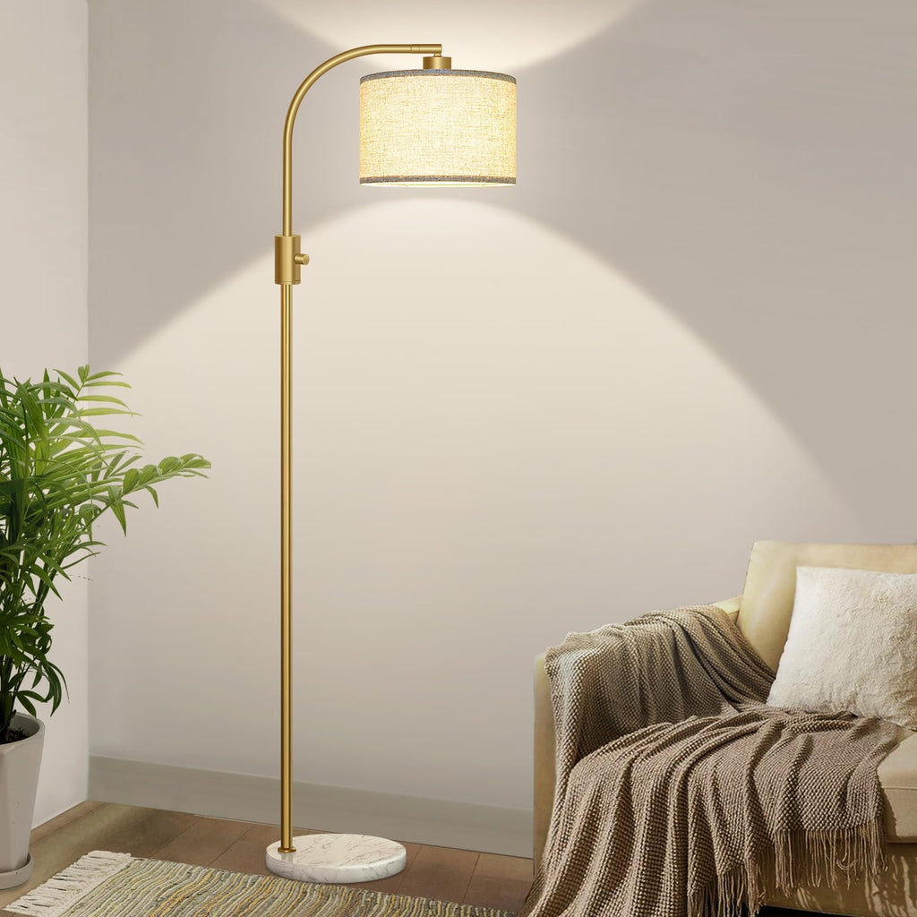 Nintiue Upgraded Modern Arc Dimmable Tall Standing Floor Lamp with Marble Base & Linen Shade, 1200 Lumens LED Bulb Included, for Living &…
