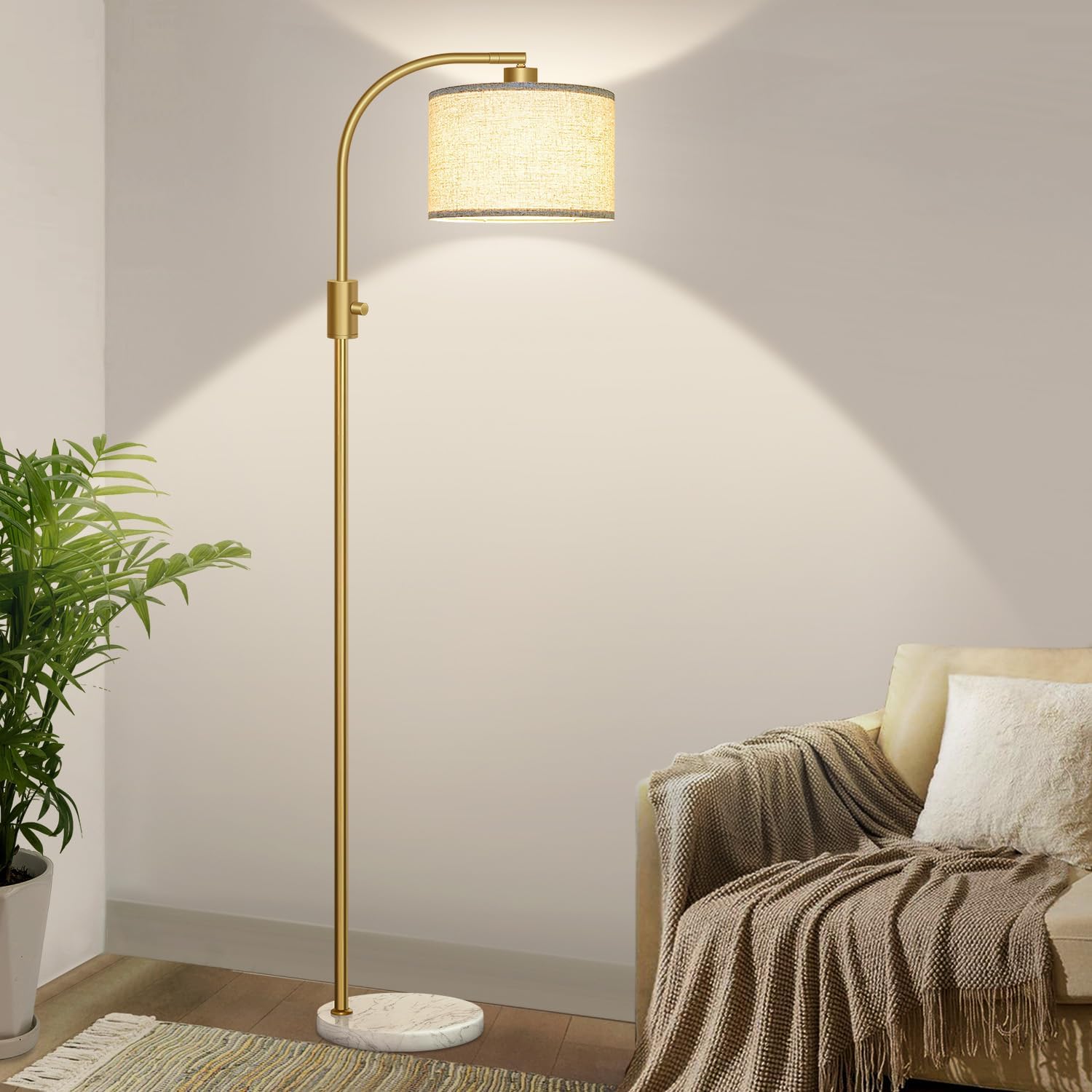 Nintiue Upgraded Modern Arc Dimmable Tall Standing Floor Lamp with Marble Base & Linen Shade, 1200 Lumens LED Bulb Included, for Living &…