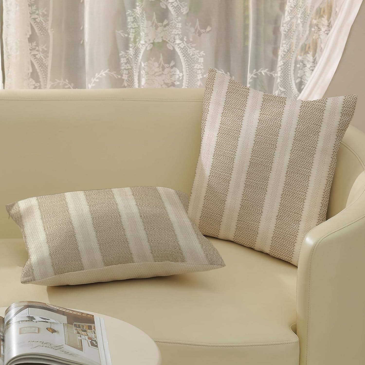 Tan Khaki Polka Dot Pillow Covers 18 x 18 Set of 2 Boho Striped Decorative Throw Pillows Modern Abstract Geometry Decor Outdoor Pillow…