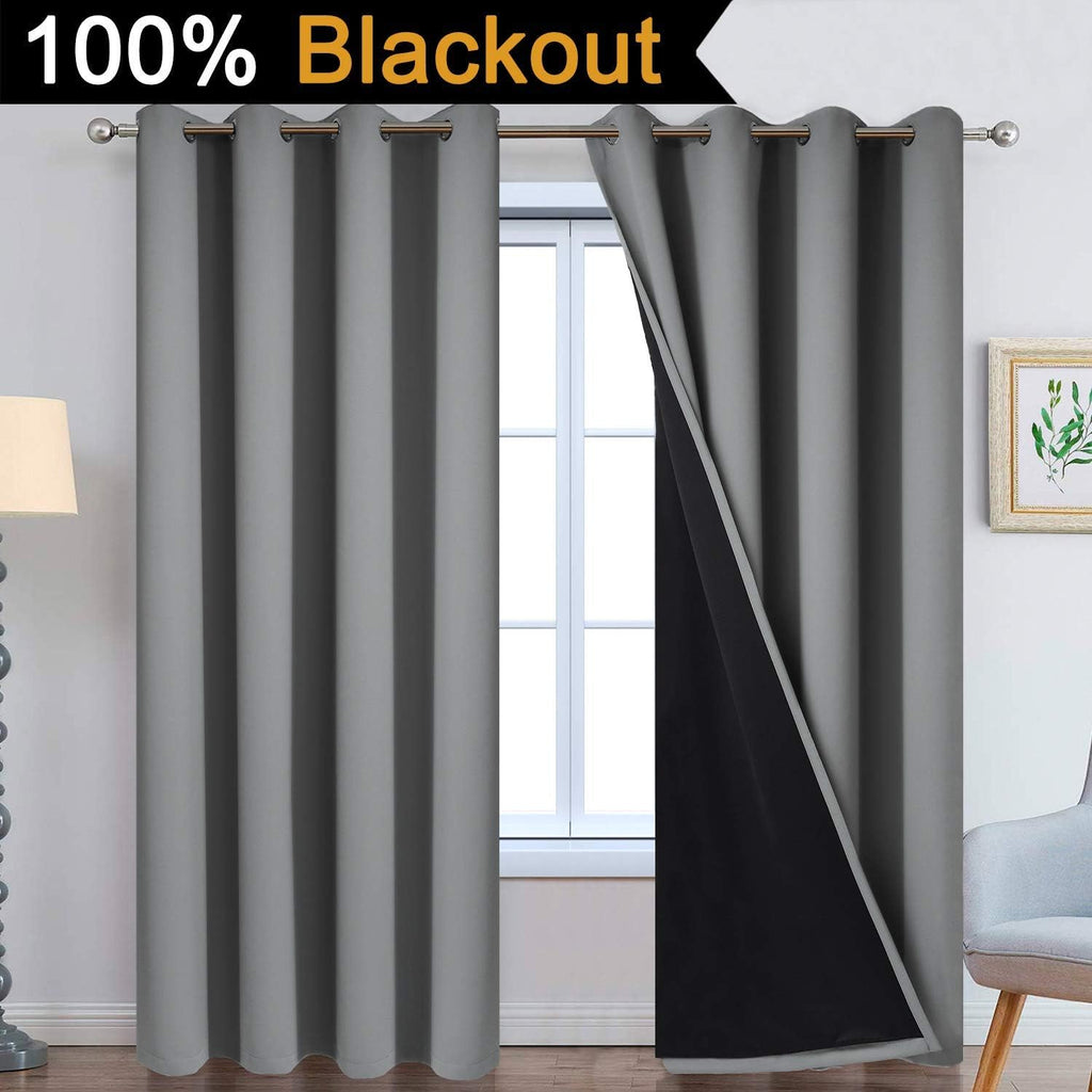 Yakamok 100% Blackout Curtains 96 Inches Long, Total Blackout Lined Curtain Panels for Bedroom, 2 Thick Layers Grommet Top Thermal Insulate…