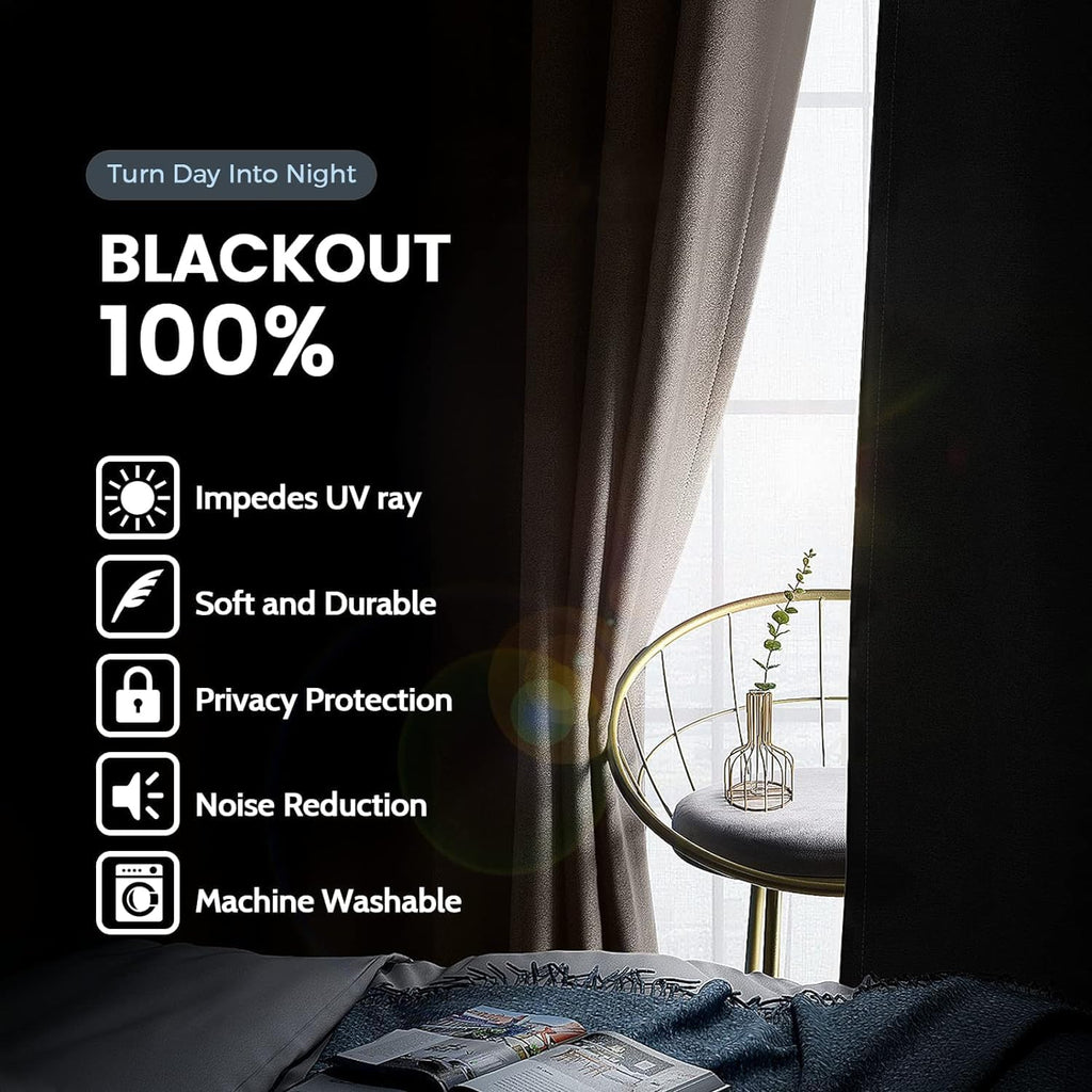SimpleHome 100% Blackout Curtains for Bedroom, Thermal Insulated Cream Grommet Window Drapes Room Darkening Curtains for Living Room with Bl…