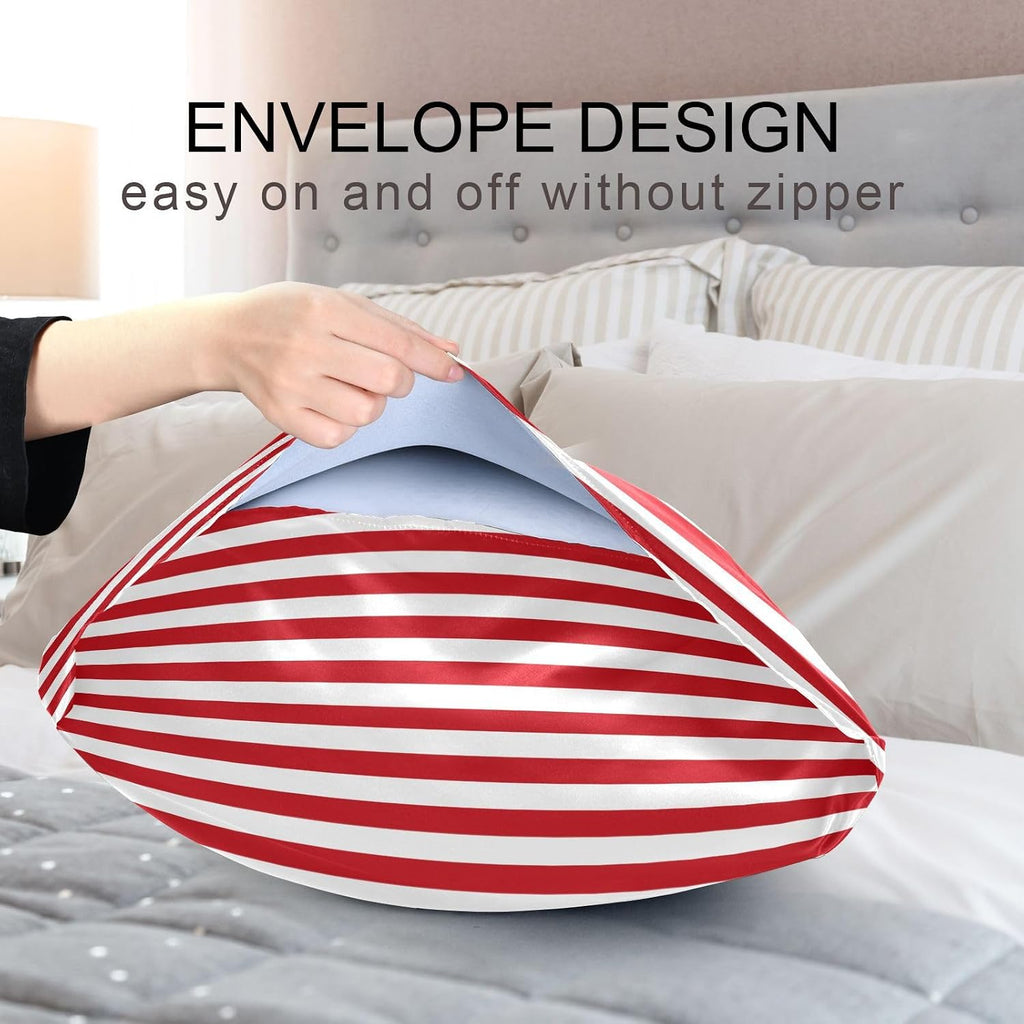 Stripe Red White Print Pillow Covers Silk Pillowcase for Hair and Skin Breathable Smooth Soft Satin Pillowcase Queen Size Pillow Case for…