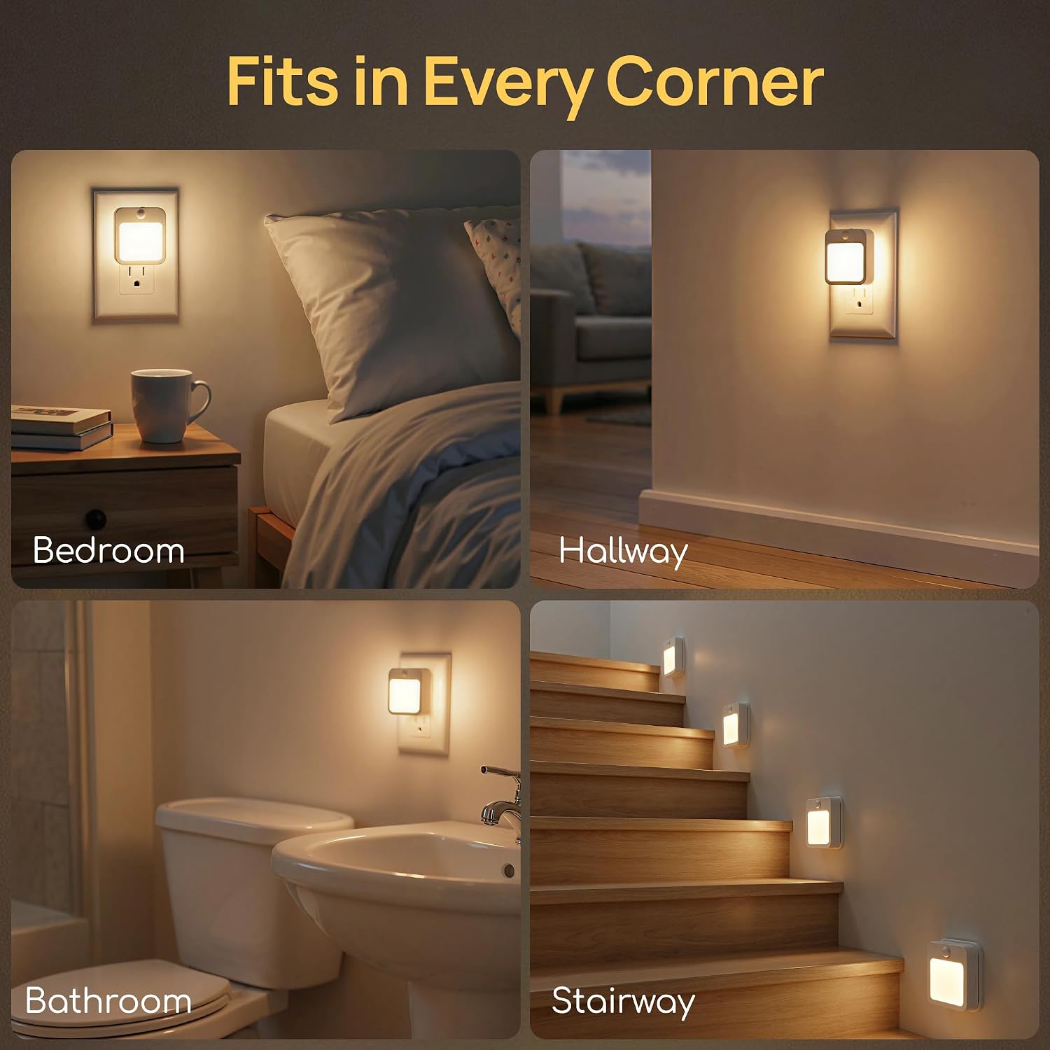 Plug-in Night Light with Motion Sensor, Dusk-to-Dawn Light Sensor, Stepless Dimming LED Night Lights for Bedroom, Hallway, Bathroom, Kids…