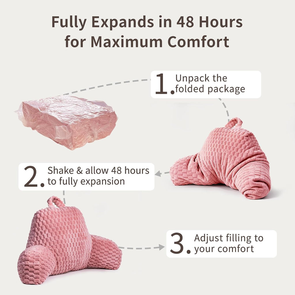 Faux Fur Reading Pillow for Bed Adults, Ultra Soft Plush Floor Backrest Pillow with Side Pockets for Bed & Couch, Perfect for Reading…