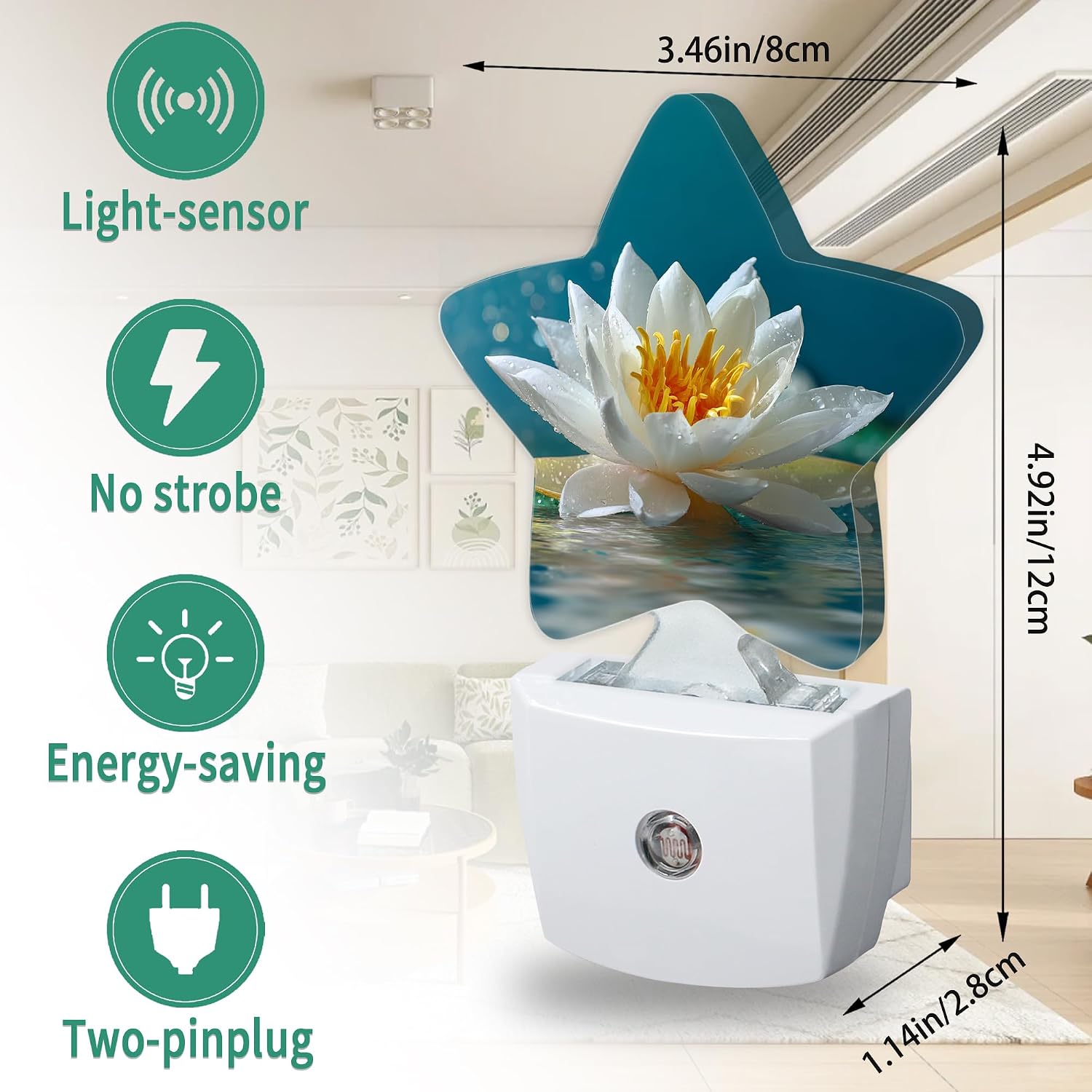 Star Night Light with Dusk to Dawn Sensor, Lotus Plug in Night Light for Kids Bedroom Nursery, Soft Warm Glow Lamp for Hallway Bathroom…