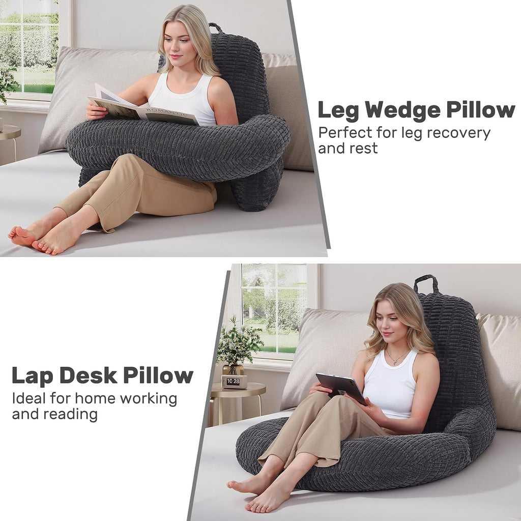 Reading Pillow for Bed, Bed Pillow for Sitting Up, Backrest Pillows with Arms for Adult, Back Support Pillows for Sleeping, Reading and…