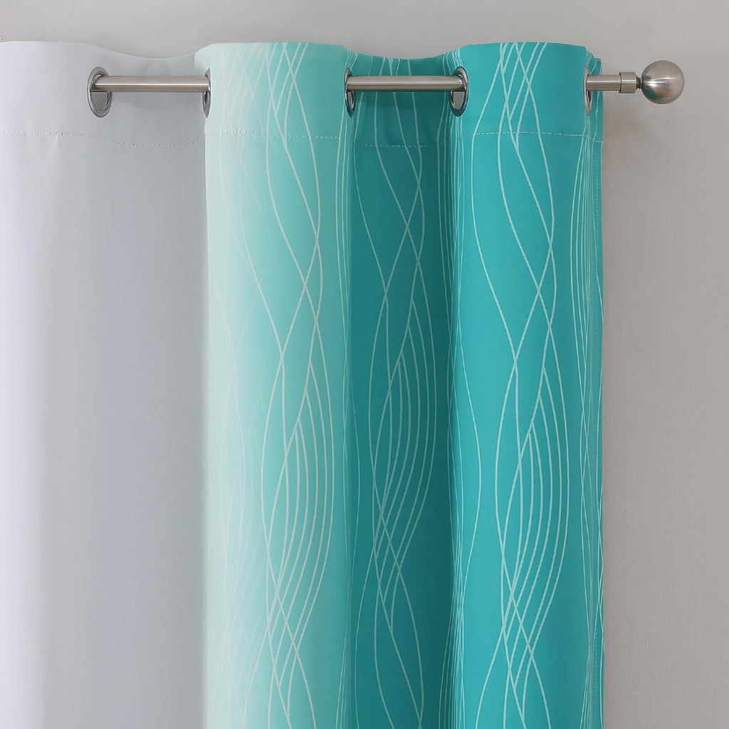 Estelartextiler Estelar Textiler Teal and Greyish White Ombre Blackout Curtains 72 Inches Length for Bedroom, Thermal Insulated Light Block…