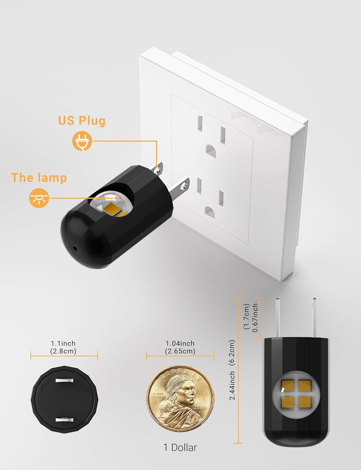 TSEXES Plug-in LED Night Lights, Dusk to Dawn Sensor,2700K, Bedroom, Hallway, Bedroom, Kitchen, Stairways, Non-Dimmable,6 Pack