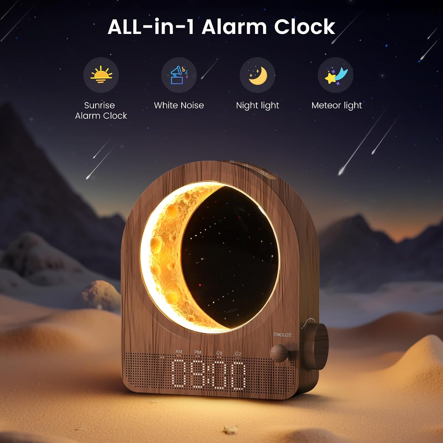 Epochleno Sunrise Alarm Clock, White Noise Machine & Meteor Moonlight - 10 Soothing Sounds, Dual Alarms, 30/60/90min Timer, Easy Snooze - B…