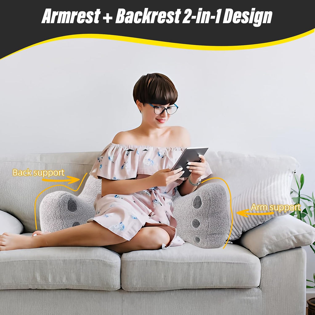 Ajicong Reading Pillow for Sitting in Bed Couch Teens/Adult, Back Rest Pillow for Sitting Up in Bed with Shredded Memory Foam, Includes Arm…