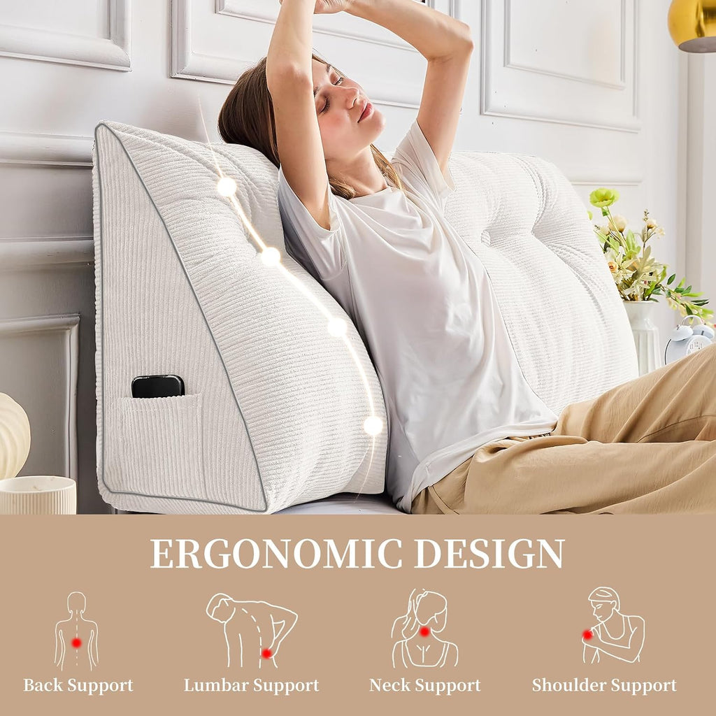 Sasttie Headboard Pillow King, Wedge Pillow Headboard for Sitting Up in Bed, Back-Rest Support Triangular Cushion for Reading - Features Re…