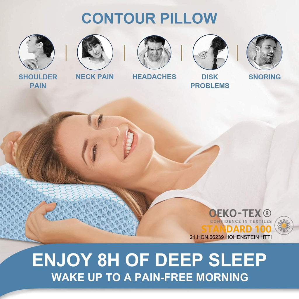 AnvoHome Anvo Memory Foam Pillow, Neck Contour Cervical Orthopedic Bed Pillow for Sleeping Side Back Stomach Sleeper, Ergonomic Design for…