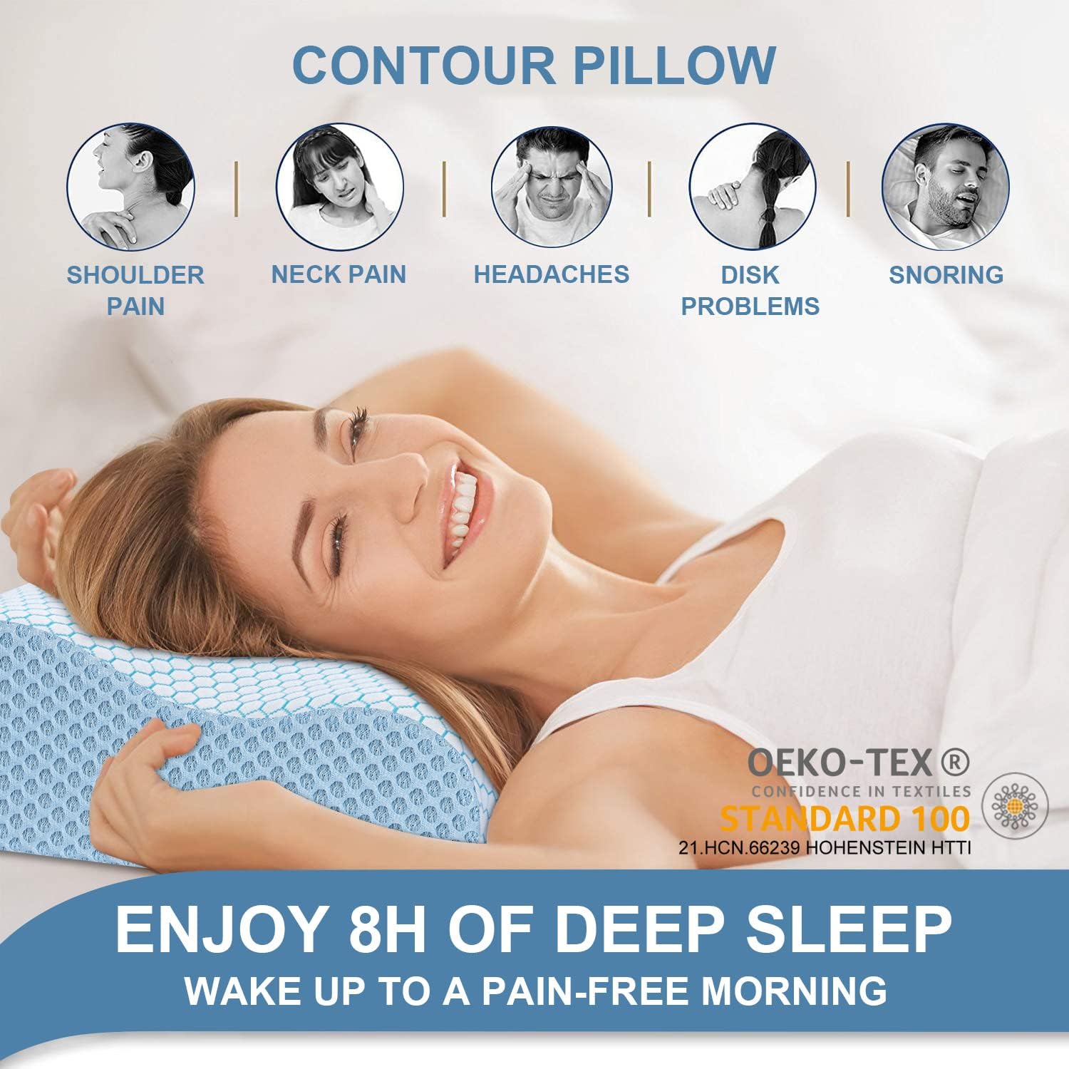 AnvoHome Anvo Memory Foam Pillow, Neck Contour Cervical Orthopedic Bed Pillow for Sleeping Side Back Stomach Sleeper, Ergonomic Design for…