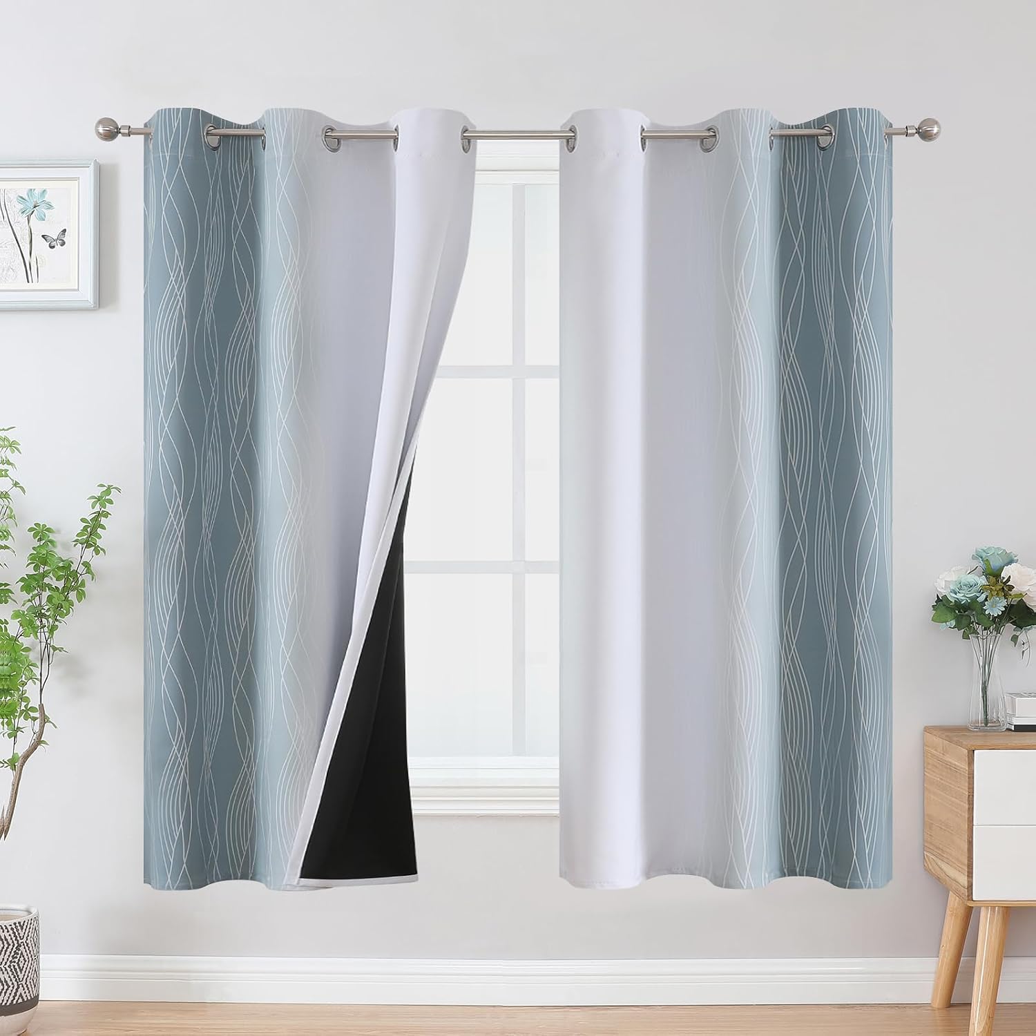 Estelartextiler Estelar Textiler Stone Blue and Greyish White Blackout Curtains & Drapes for Bedroom, Thermal Insulated Ombre Blackout Drap…