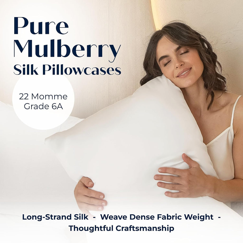 Mulberry Silk Pillowcase – Pure Silk Pillow Cover for Healthier Hair & Smoother Skin – Soft, Breathable and Temperature-Regulating…