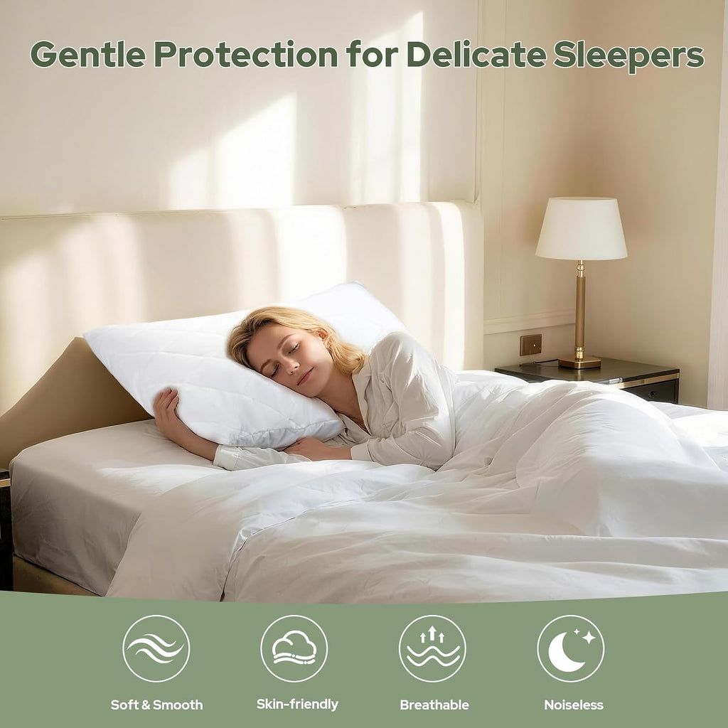 CoolShields Premium 100% Cotton Waterproof Pillow Protectors with Zipper, Breathable & Noiseless, Hypoallergenic Soft Skin-Friendly…