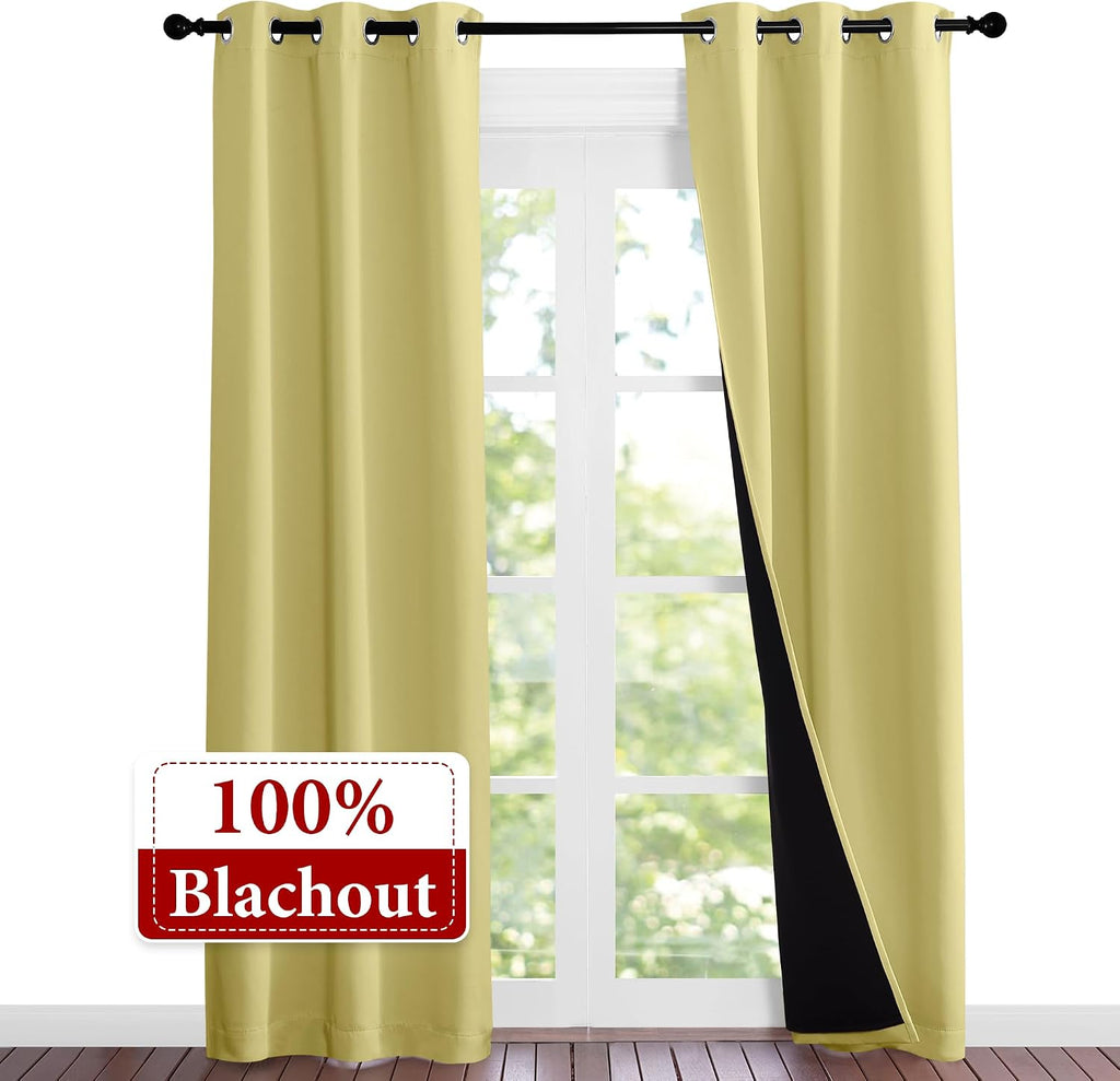 Nicetown Paler Yellow Full Shade Curtain Panels, 37" Wide x 80" Long, Pair of Thermal Insulated & Energy Efficiency Blackout Curtains for L…