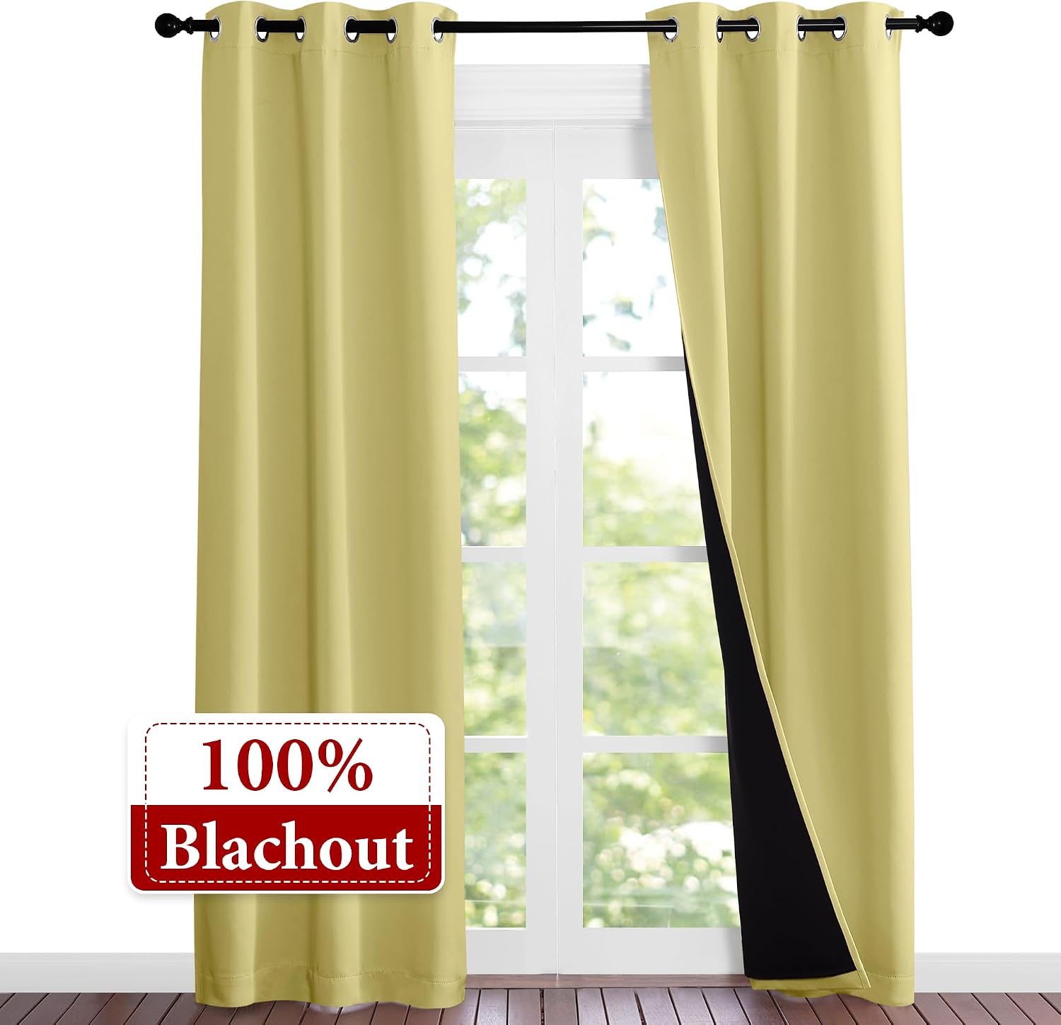 Nicetown Paler Yellow Full Shade Curtain Panels, 37" Wide x 80" Long, Pair of Thermal Insulated & Energy Efficiency Blackout Curtains for L…